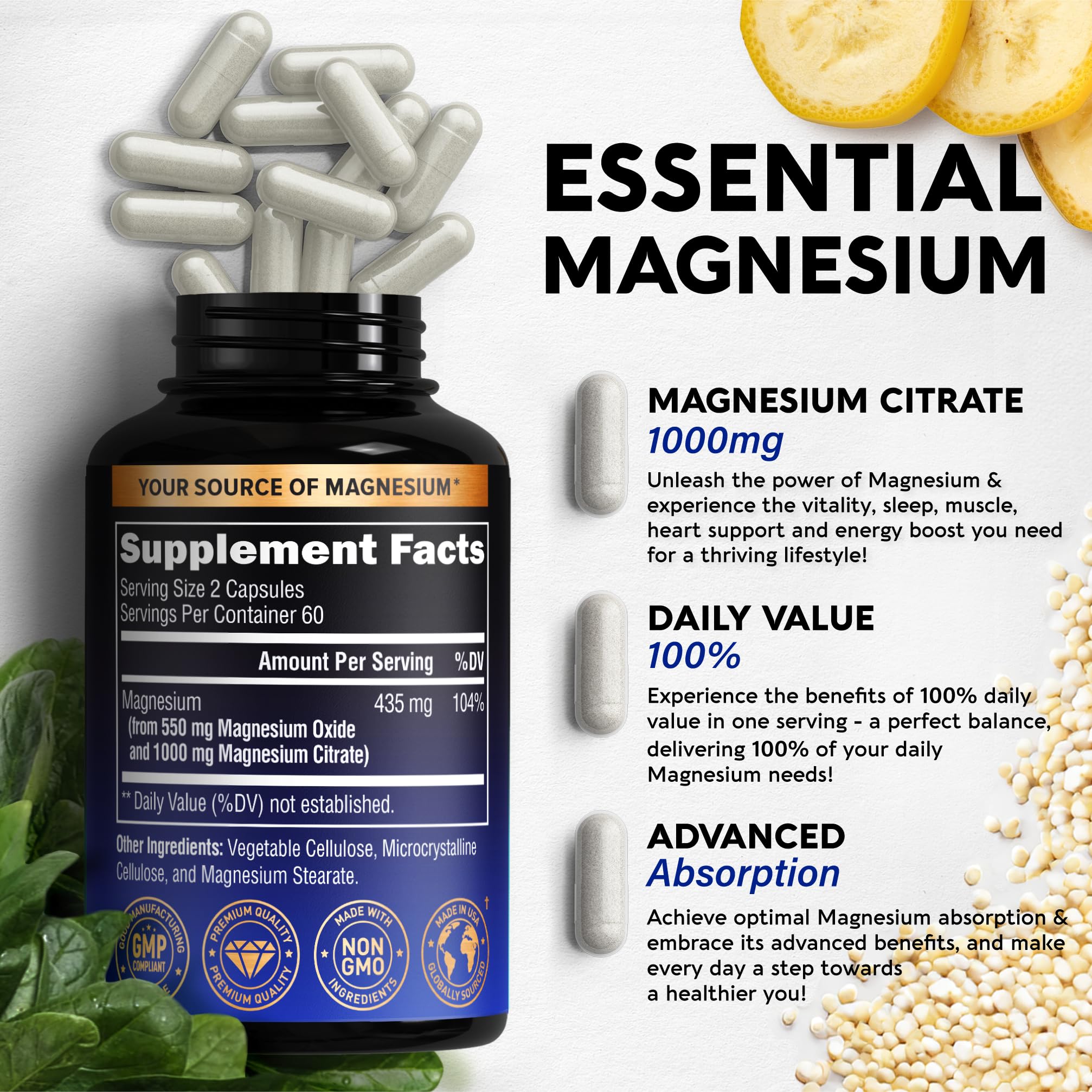 Foto 5 pulgar | Suplemento De Citrato De Magnesio Nutraharmony 1000 Mg 120 Cápsulas - Venta Internacional.