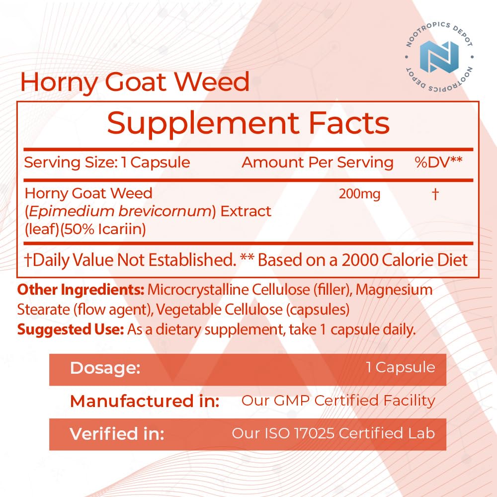 Foto 3 pulgar | Suplemento Nootropics Depot Horny Goat Weed 200 Mg 90 Cápsulas - Venta Internacional.