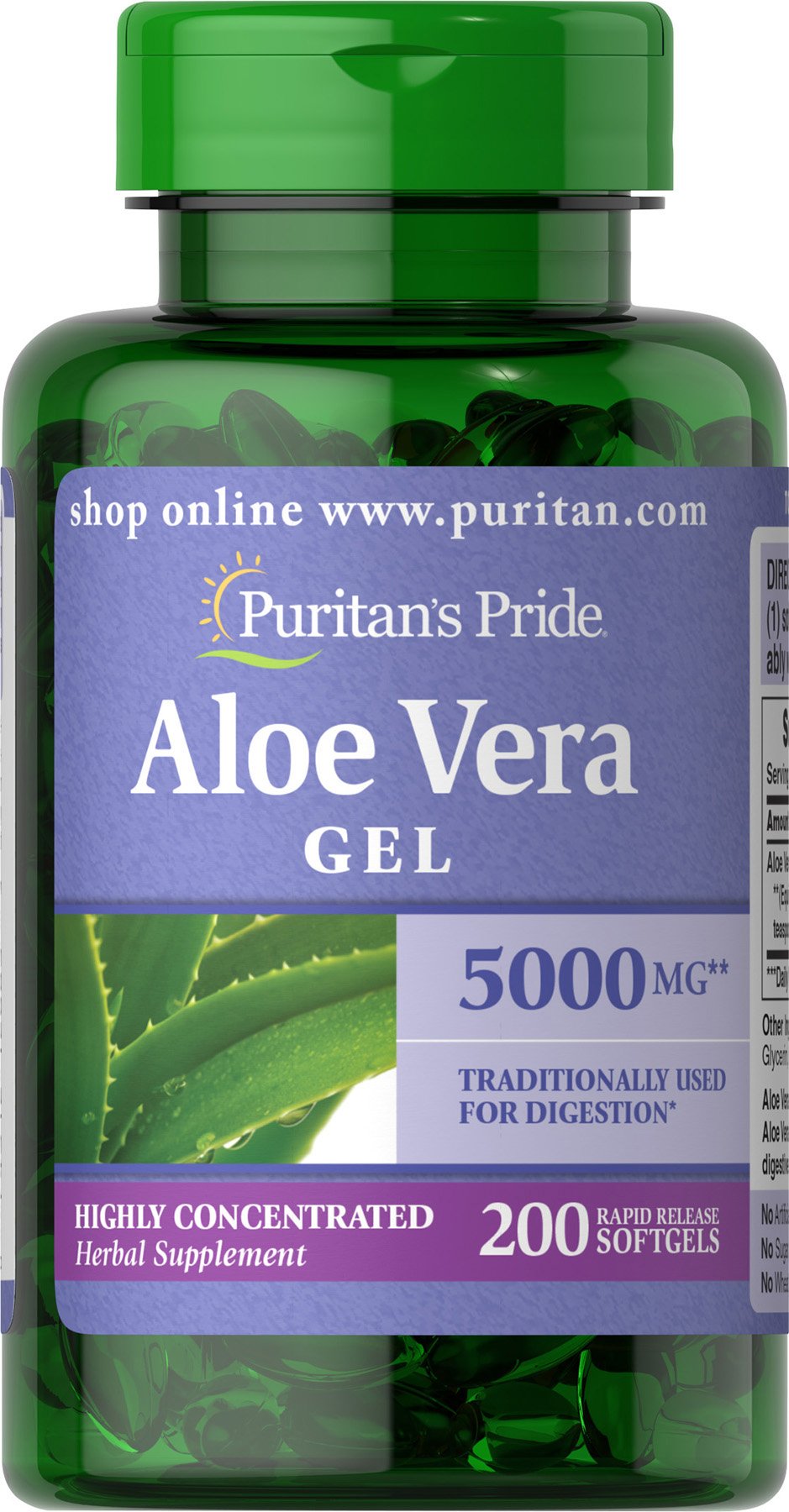 Foto 2 pulgar | Suplemento De Extracto De Aloe Vera De Puritan's Pride 25 Mg X 200 Cápsulas Blandas - Venta Internacional.