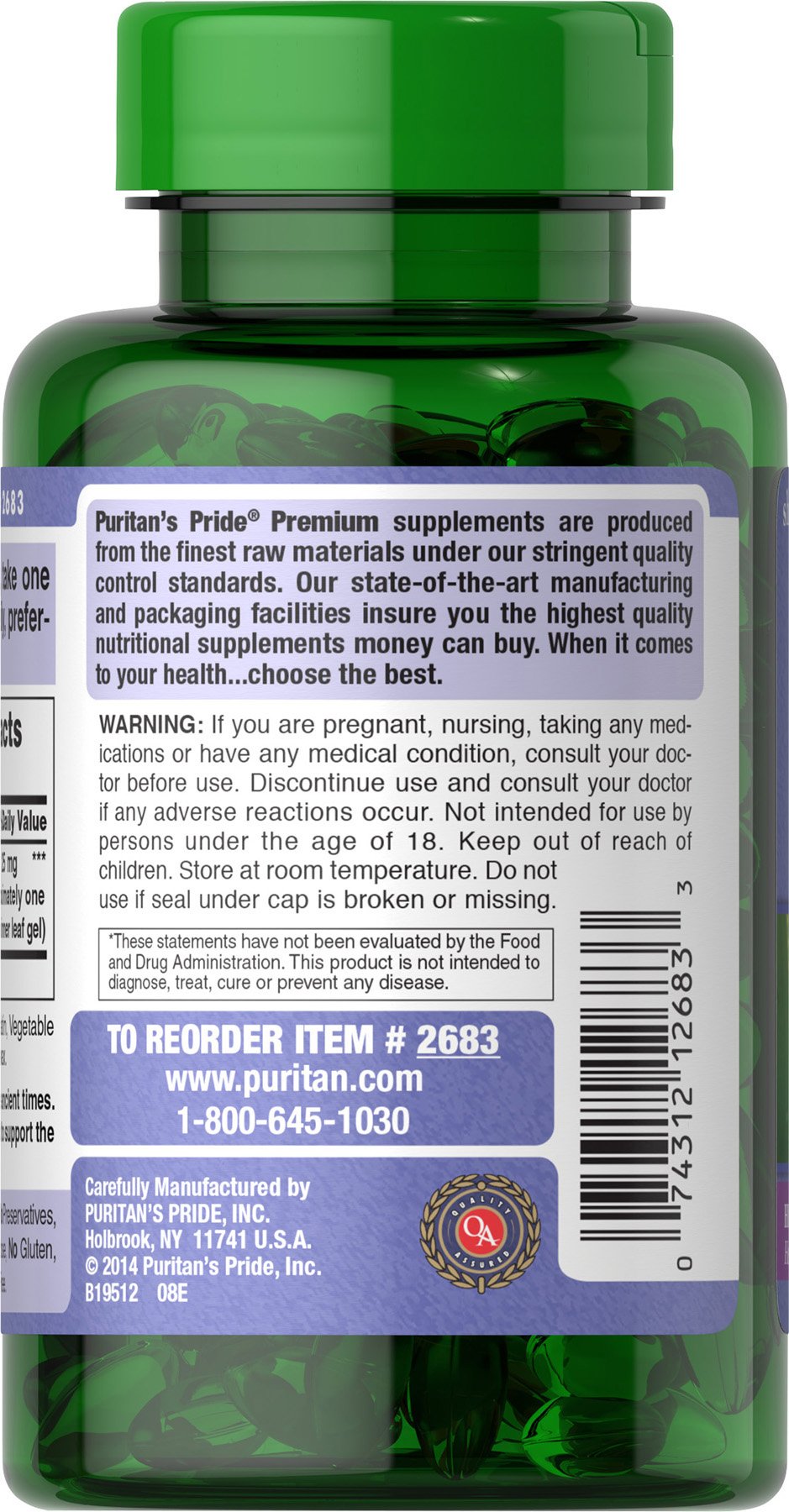 Foto 4 | Suplemento De Extracto De Aloe Vera De Puritan's Pride 25 Mg X 200 Cápsulas Blandas - Venta Internacional.