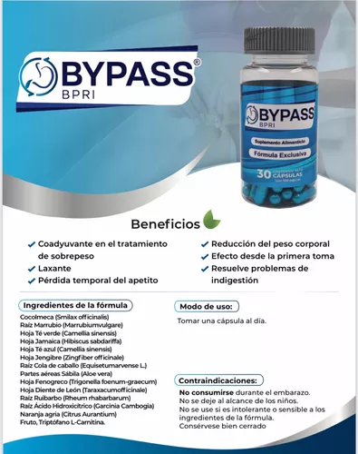 Foto 4 pulgar | Bypass Azul Bpri 30 Caps Inhibidor Apetito Más Ingredientes