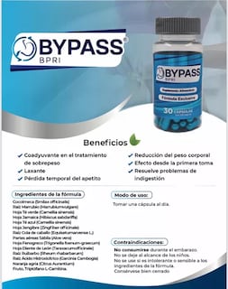 Foto 3 | Bypass Azul Bpri 30 Caps Inhibidor Apetito Más Ingredientes