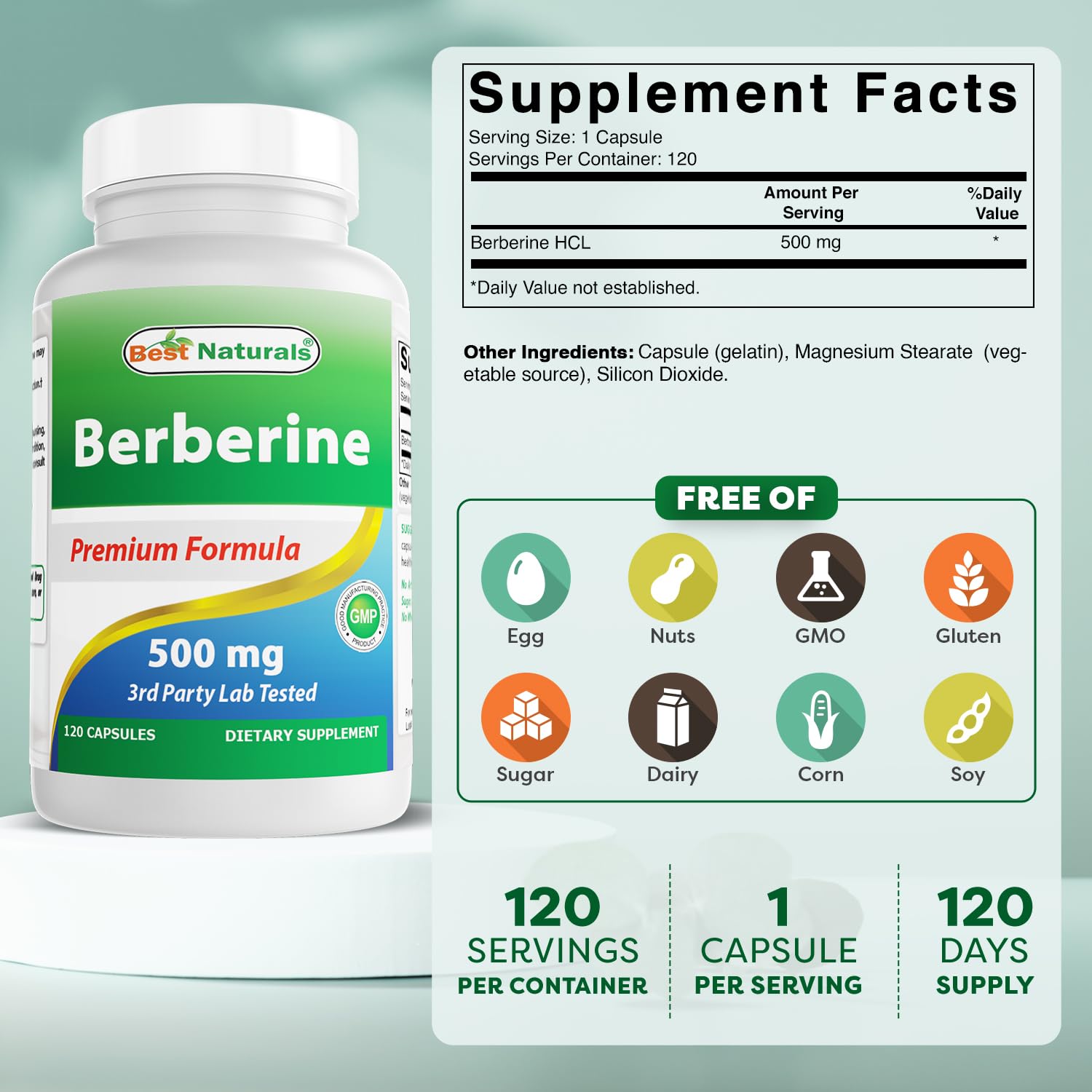 Foto 3 pulgar | Suplemento Best Naturals Berberine 500 Mg 120 Cápsulas X 3 - Venta Internacional.