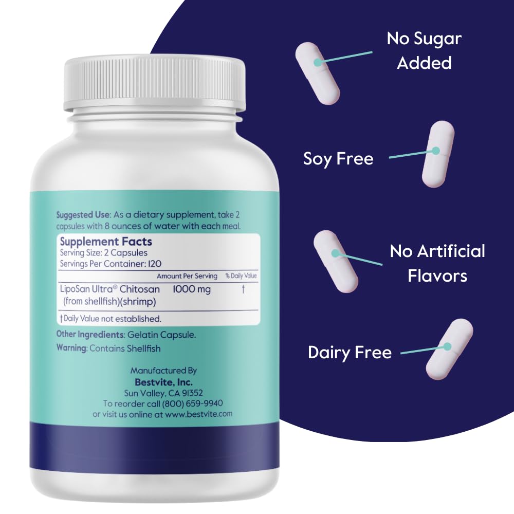 Foto 3 pulgar | Suplemento Bestvite Liposan Ultra Chitosan 500 Mg (240 Cápsulas) - Venta Internacional.