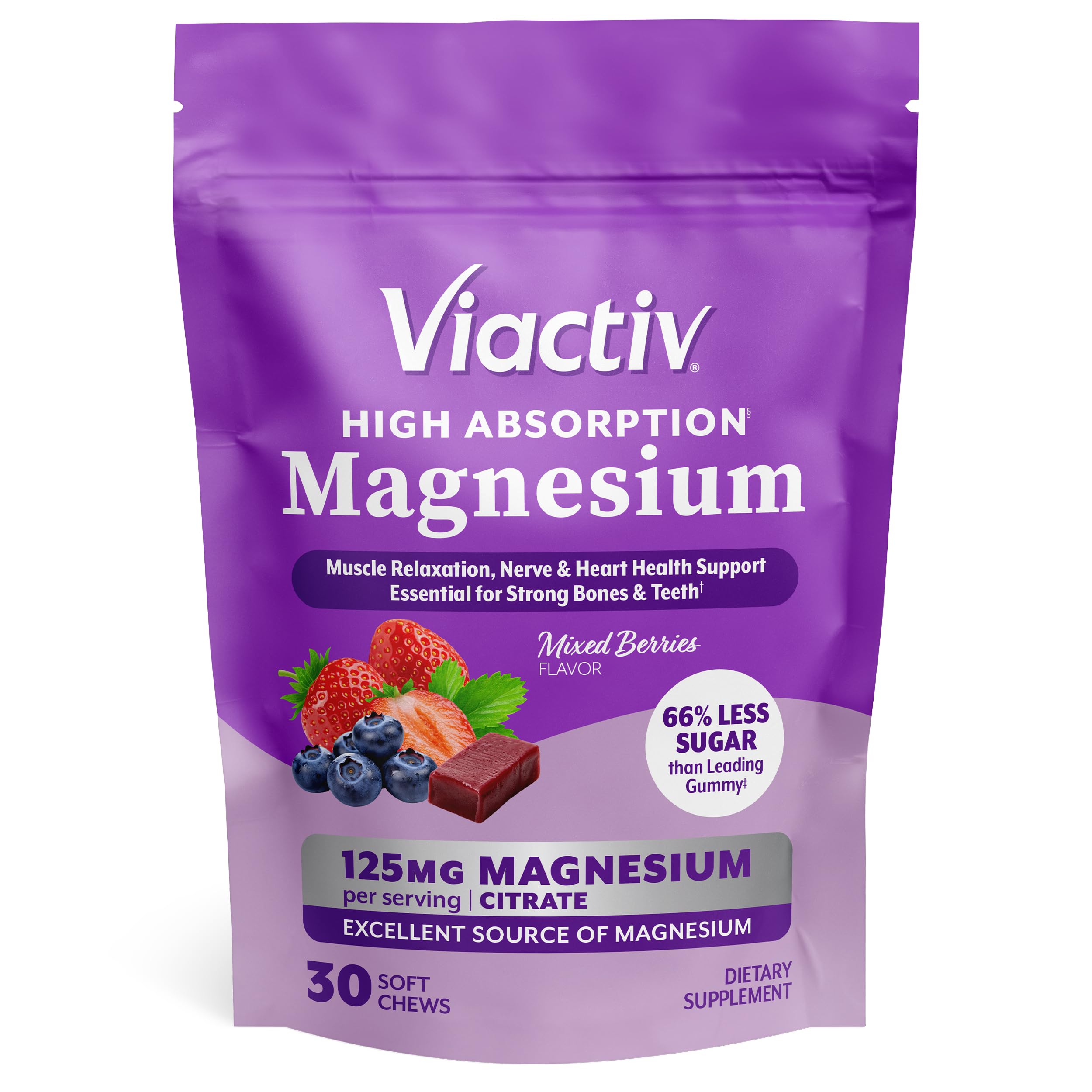 Foto 2 pulgar | Citrato De Alta Absorción Para Masticar Magnesio Viactiv, 30 Unidades - Venta Internacional.