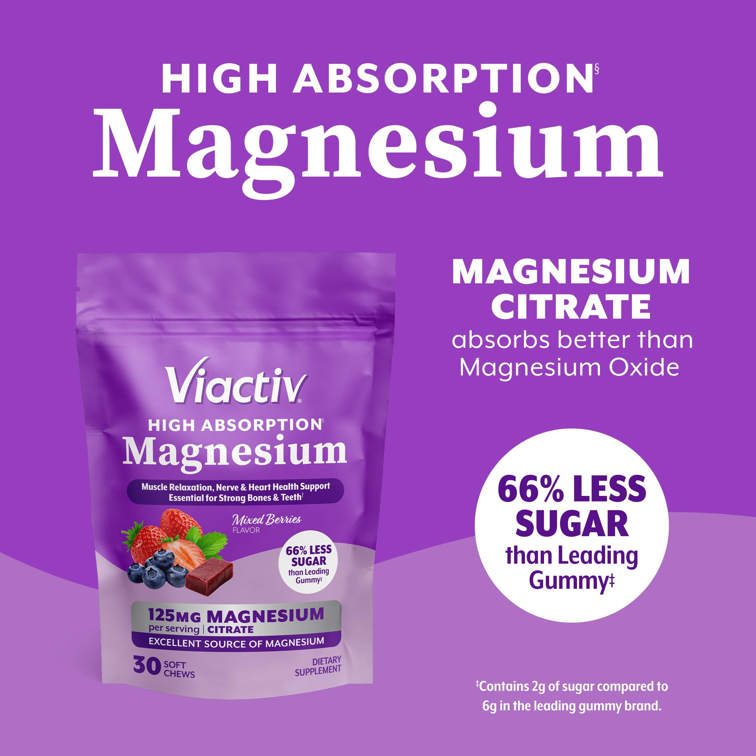 Foto 5 pulgar | Citrato De Alta Absorción Para Masticar Magnesio Viactiv, 30 Unidades - Venta Internacional.