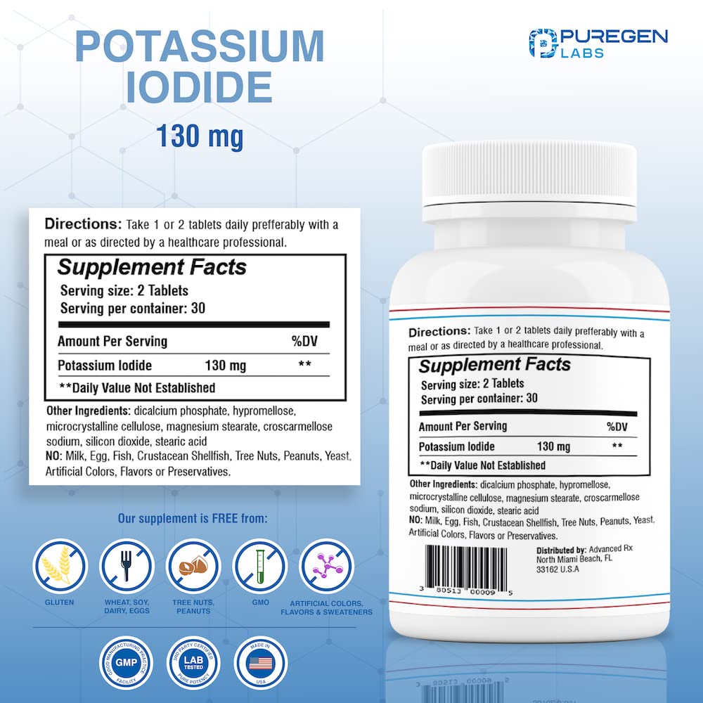 Foto 3 pulgar | Suplemento P Puregen Labs Yoduro De Potasio 130 Mg - 60 Tabletas - Venta Internacional.