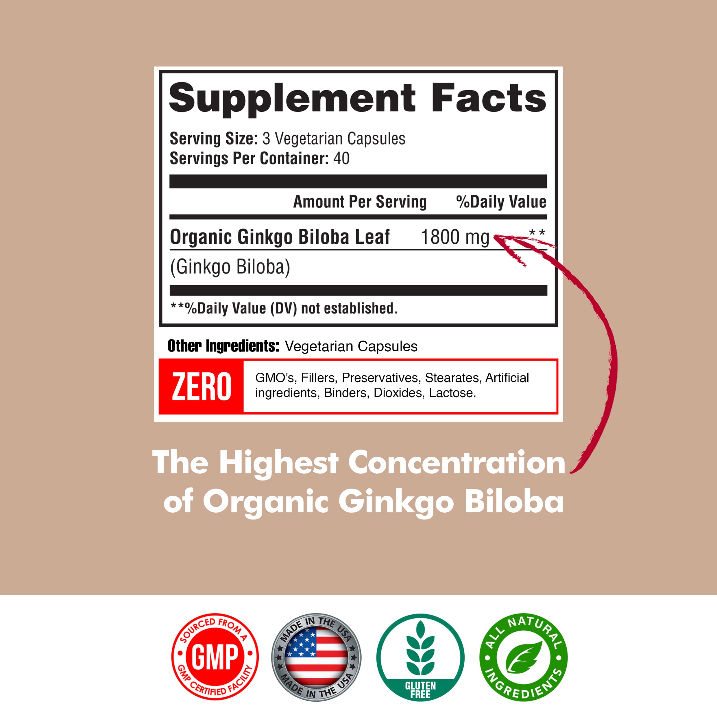 Foto 3 pulgar | Suplemento Happi Mi Nutrition Ginkgo Biloba 1800 Mg 120 Cápsulas - Venta Internacional.