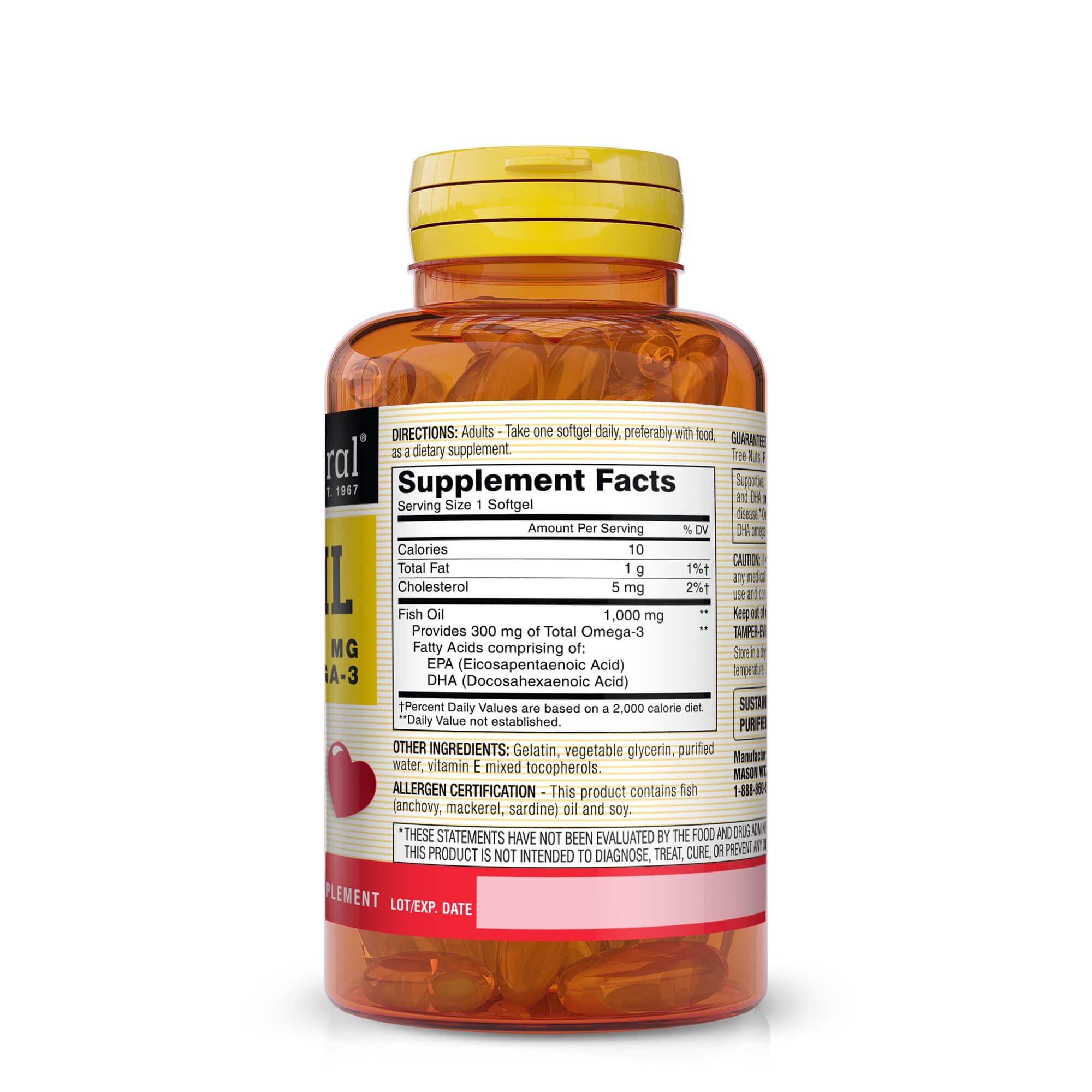 Foto 3 pulgar | Suplemento Mason Natural Fish Oil 1000 Mg Omega-3 300 Cápsulas Blandas - Venta Internacional.
