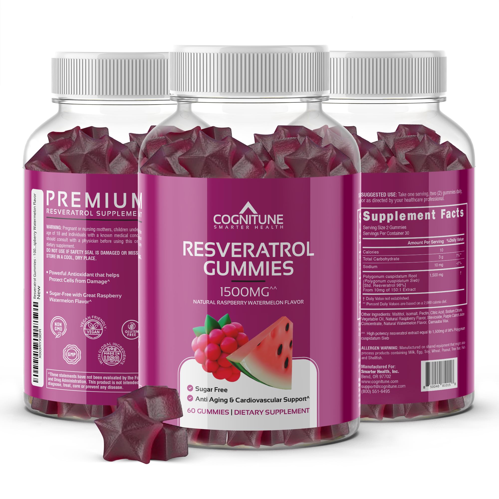 Foto 2 pulgar | Suplemento Cognitune, Gomitas De Resveratrol, 1500 Mg, Sin Azúcar - Venta Internacional.