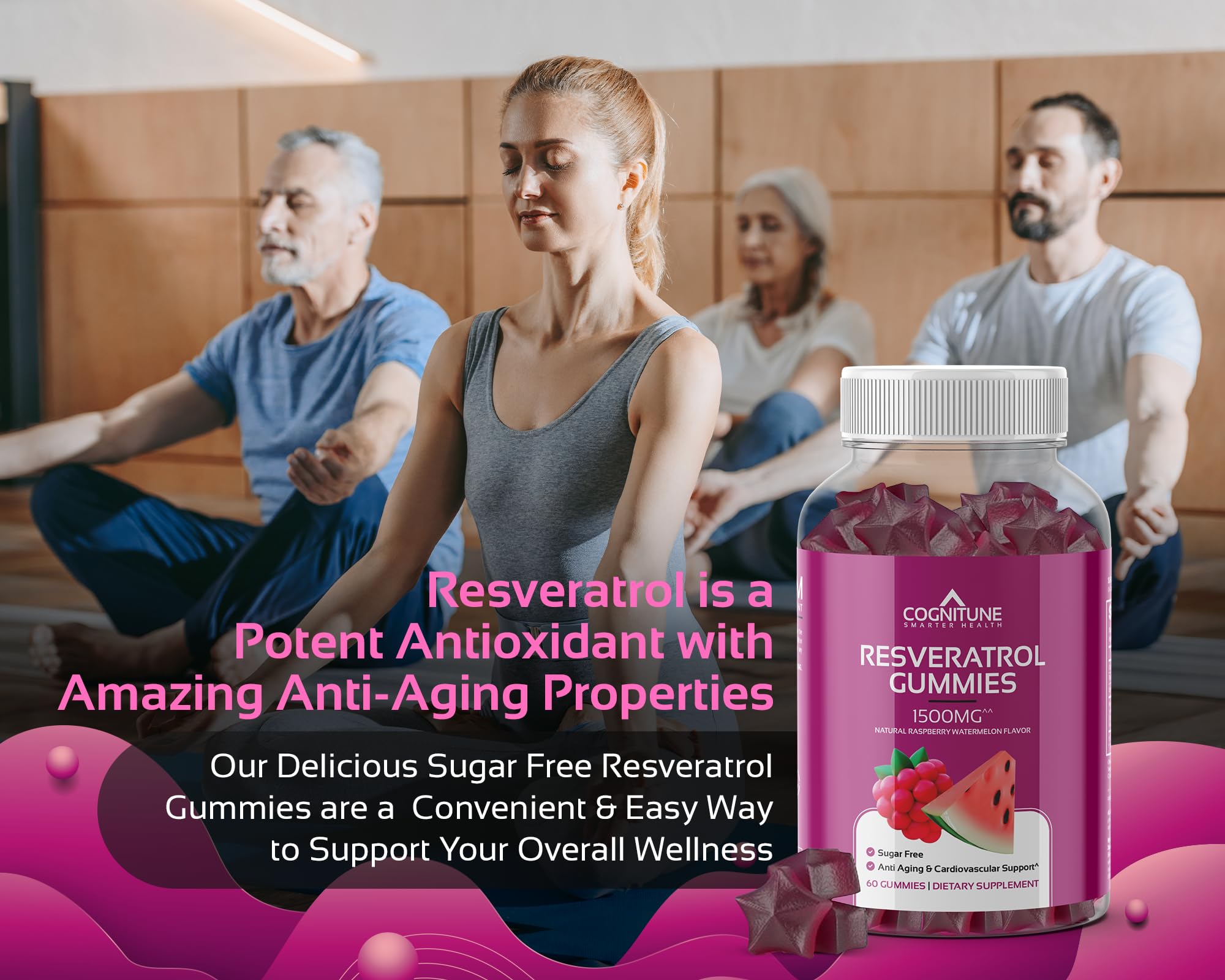 Foto 2 | Suplemento Cognitune, Gomitas De Resveratrol, 1500 Mg, Sin Azúcar - Venta Internacional.