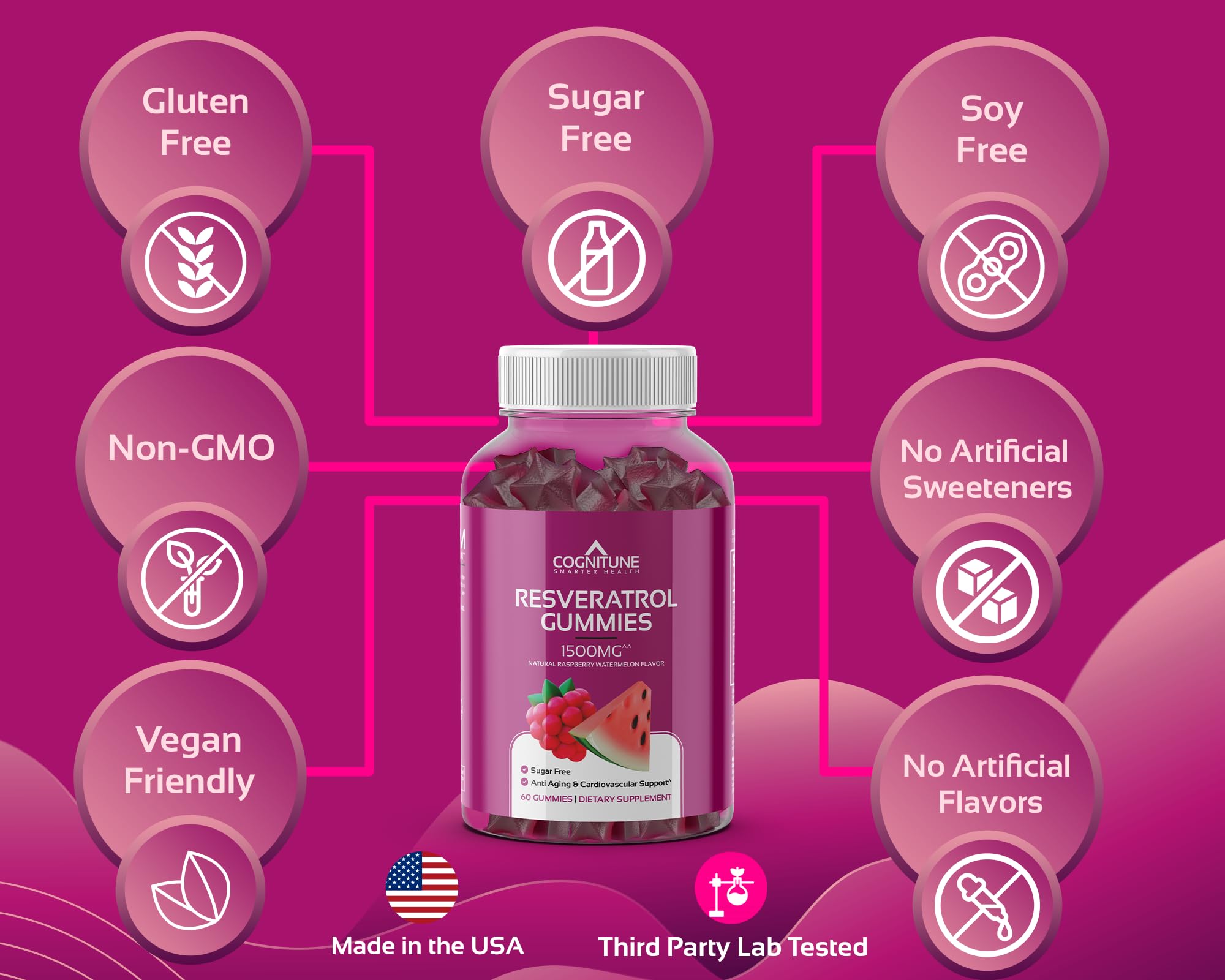 Foto 6 pulgar | Suplemento Cognitune, Gomitas De Resveratrol, 1500 Mg, Sin Azúcar - Venta Internacional.
