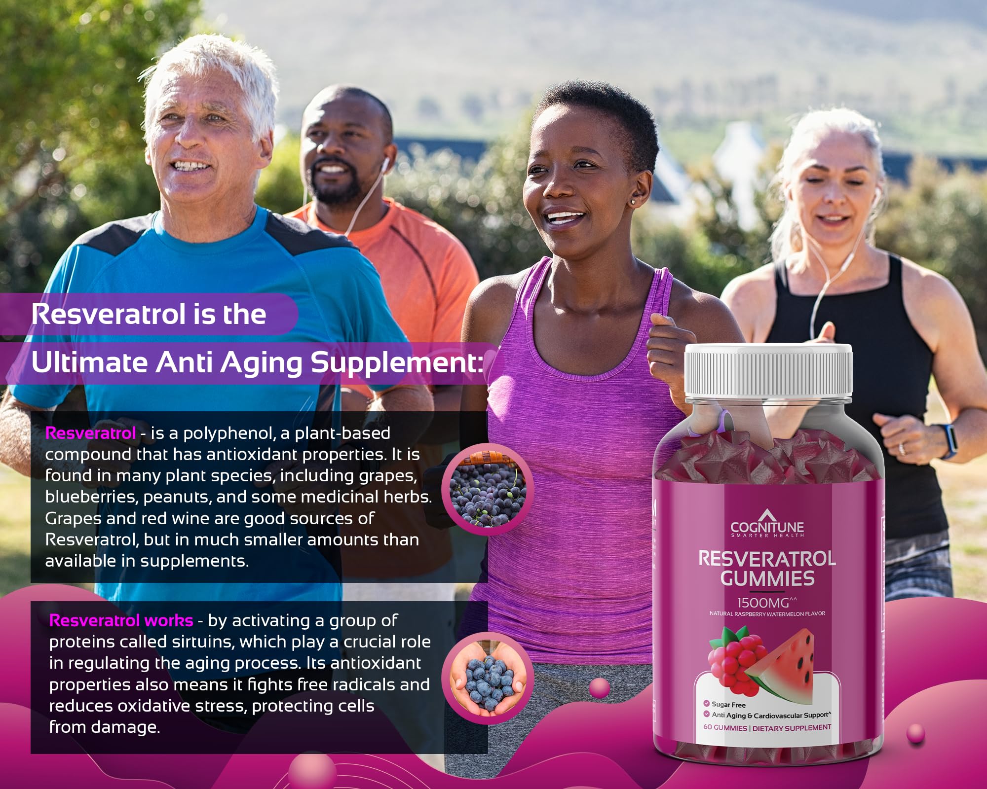 Foto 7 pulgar | Suplemento Cognitune, Gomitas De Resveratrol, 1500 Mg, Sin Azúcar - Venta Internacional.