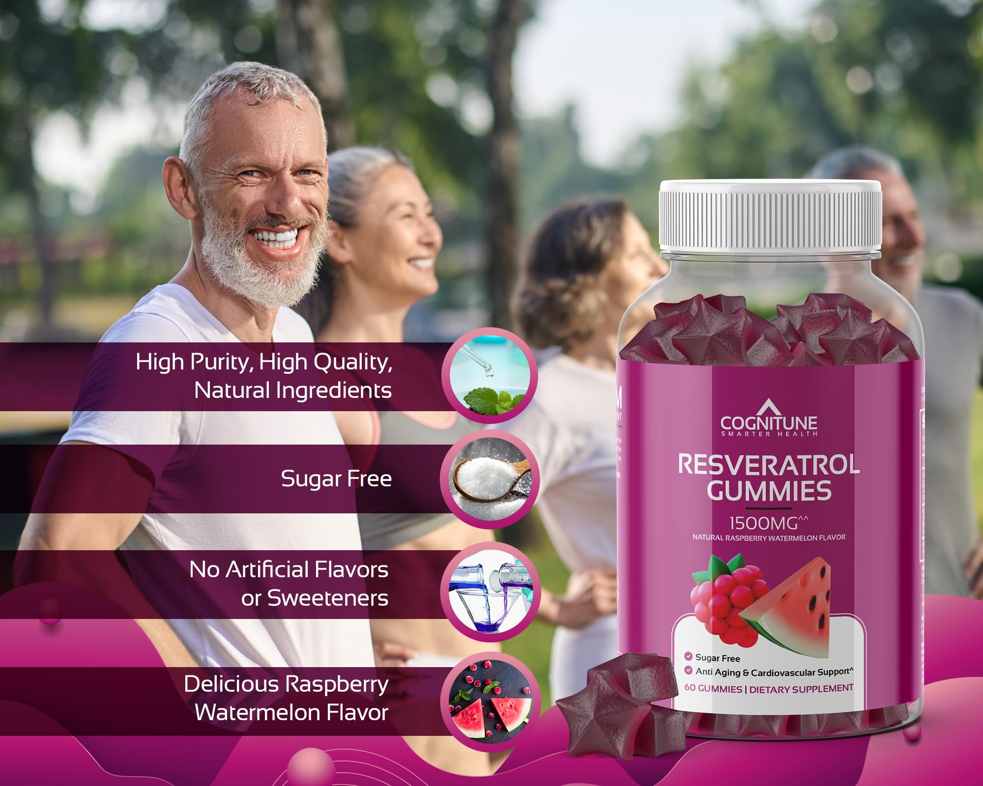 Foto 7 | Suplemento Cognitune, Gomitas De Resveratrol, 1500 Mg, Sin Azúcar - Venta Internacional.