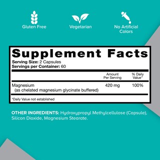 Foto 4 | Suplemento Qunol, Cápsulas De Glicinato De Magnesio, 420 Mg, 120 Unidades - Venta Internacional.