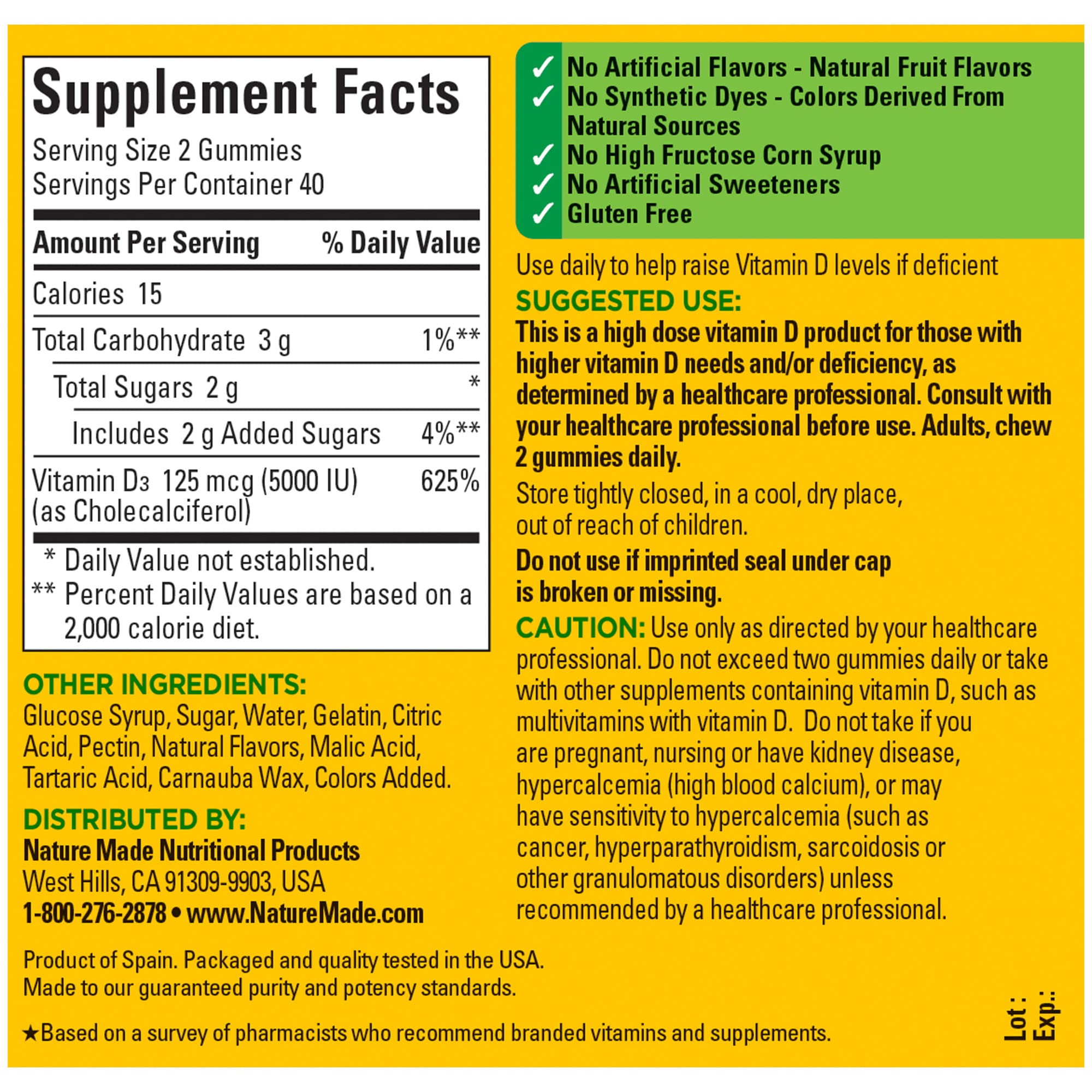 Foto 5 | Suplemento De Vitamina D3 Nature Made 5000 Ui 80 Gomitas - Venta Internacional.