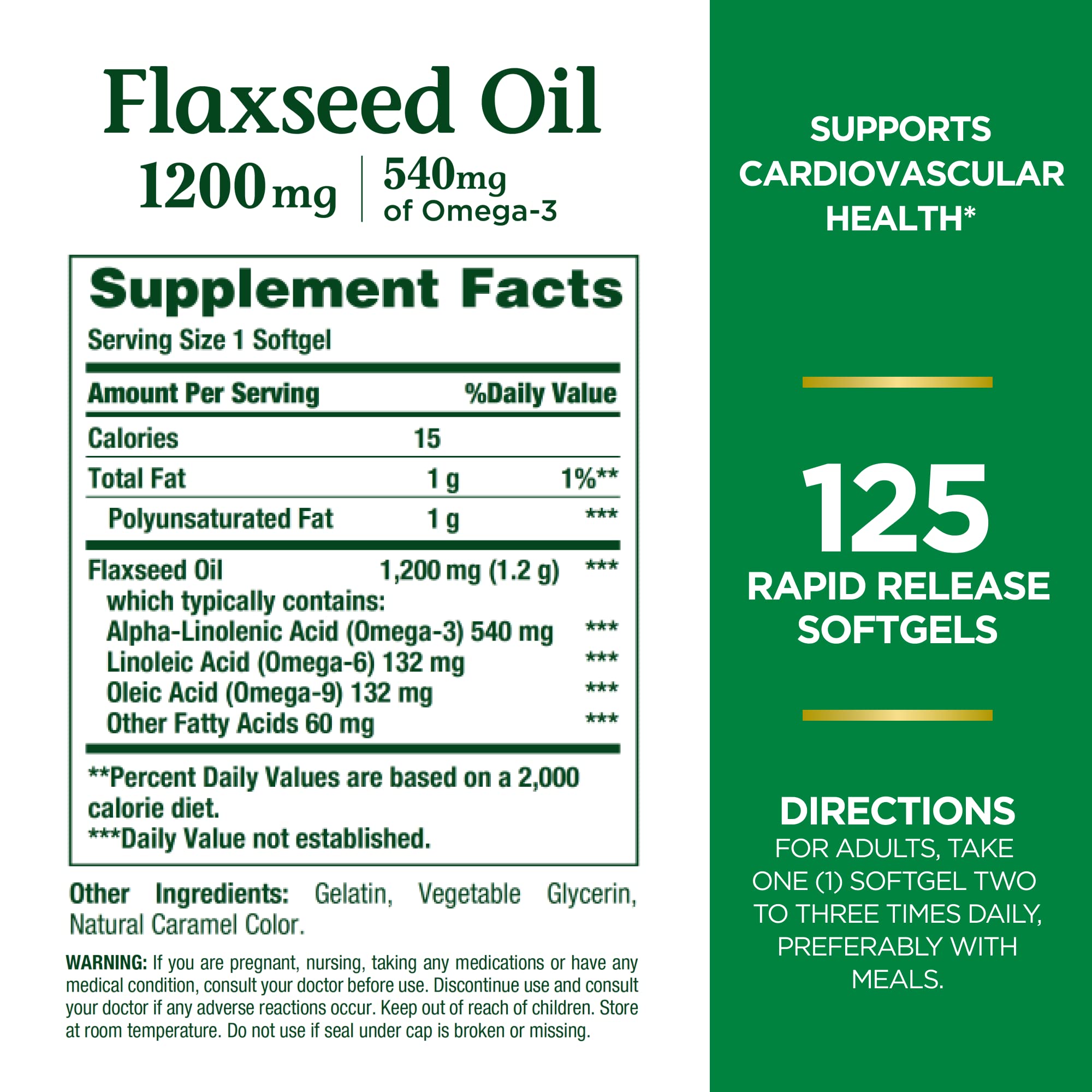 Foto 2 | Suplemento Nature's Bounty De Semillas De Lino Y Omega 3 1200 Mg 125 Cápsulas Blandas - Venta Internacional.