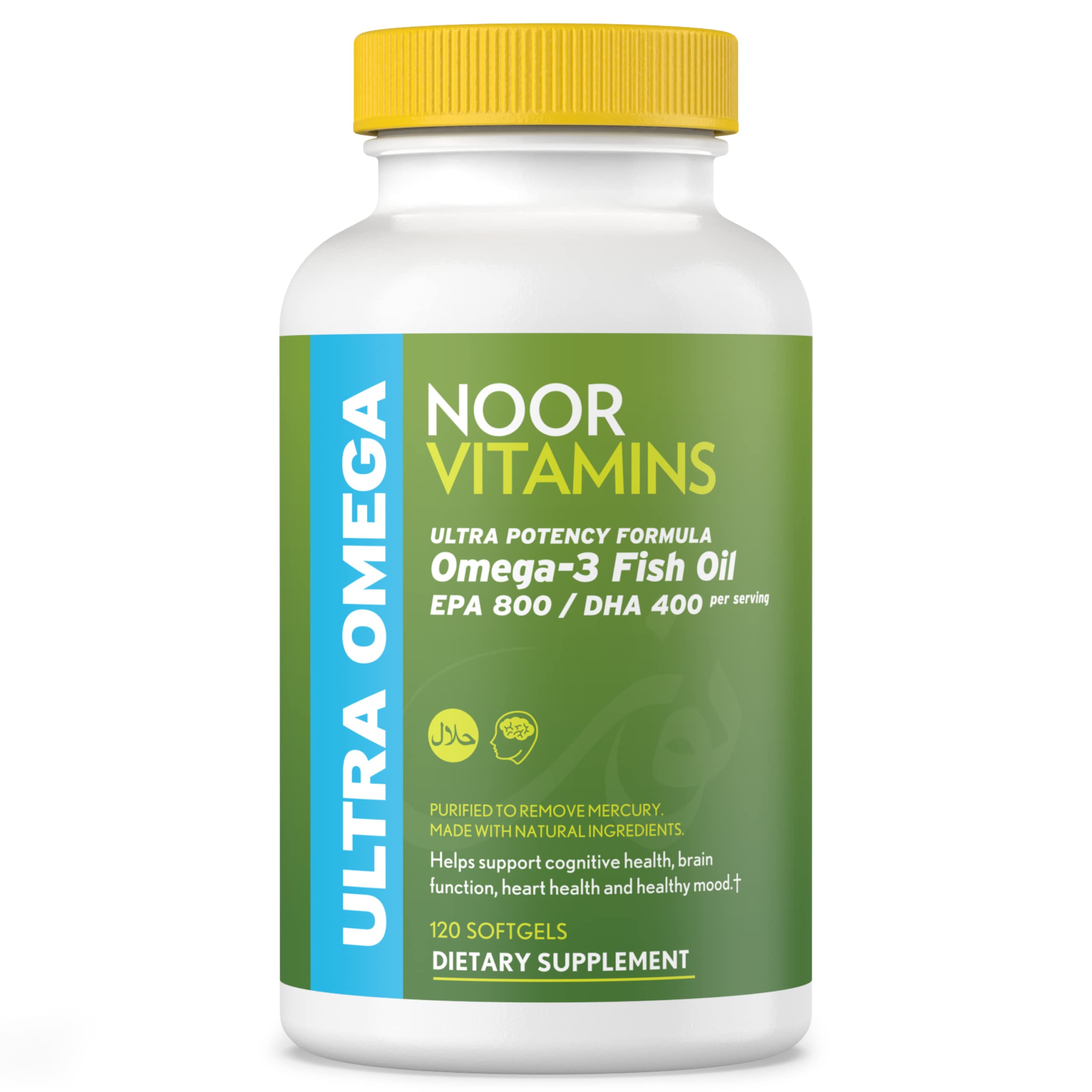 Suplemento Noor Vitamins De Aceite De Pescado Halal Ultra Omega 3, 120 Unidades - Venta Internacional.