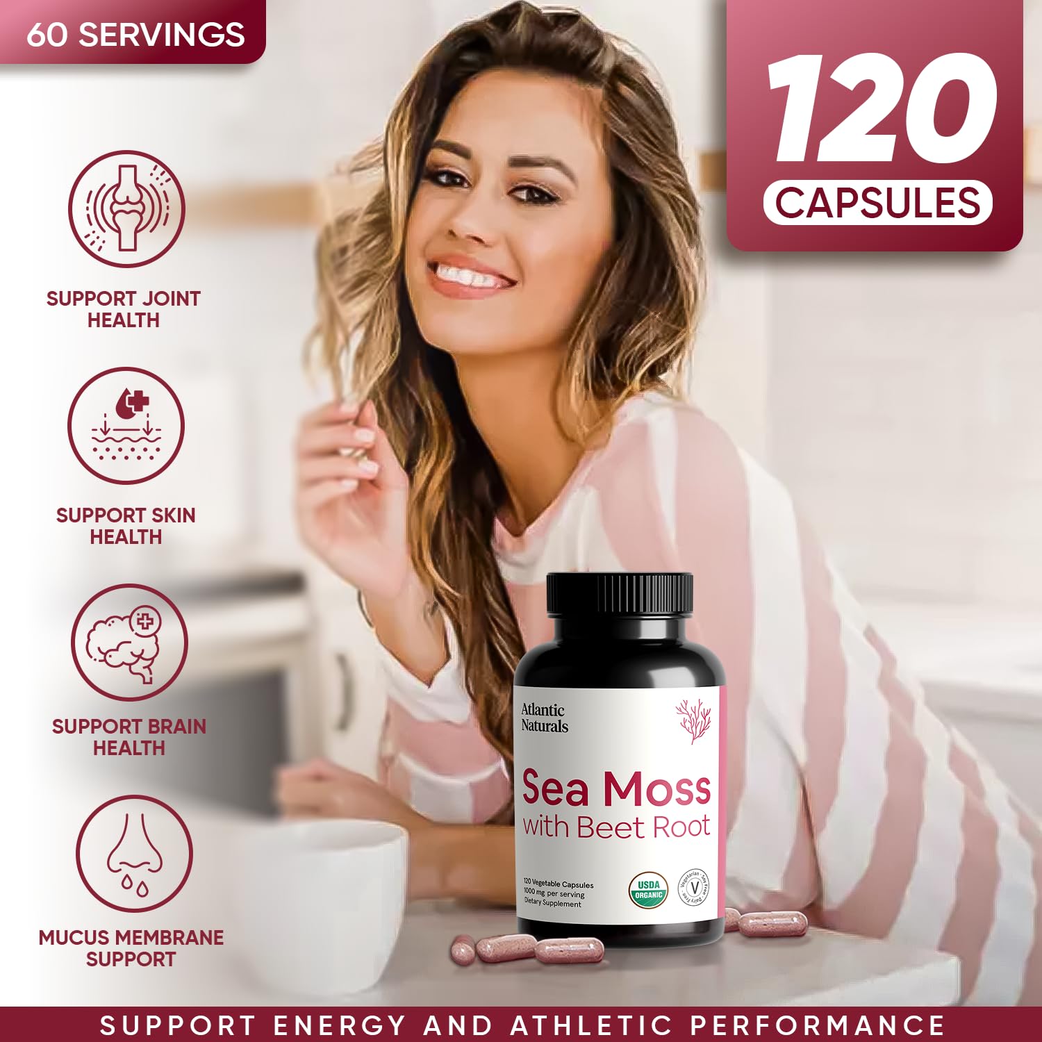 Foto 3 pulgar | Suplemento De Musgo Marino De Atlantic Naturals Con Raíz De Remolacha, 120 Unidades - Venta Internacional.
