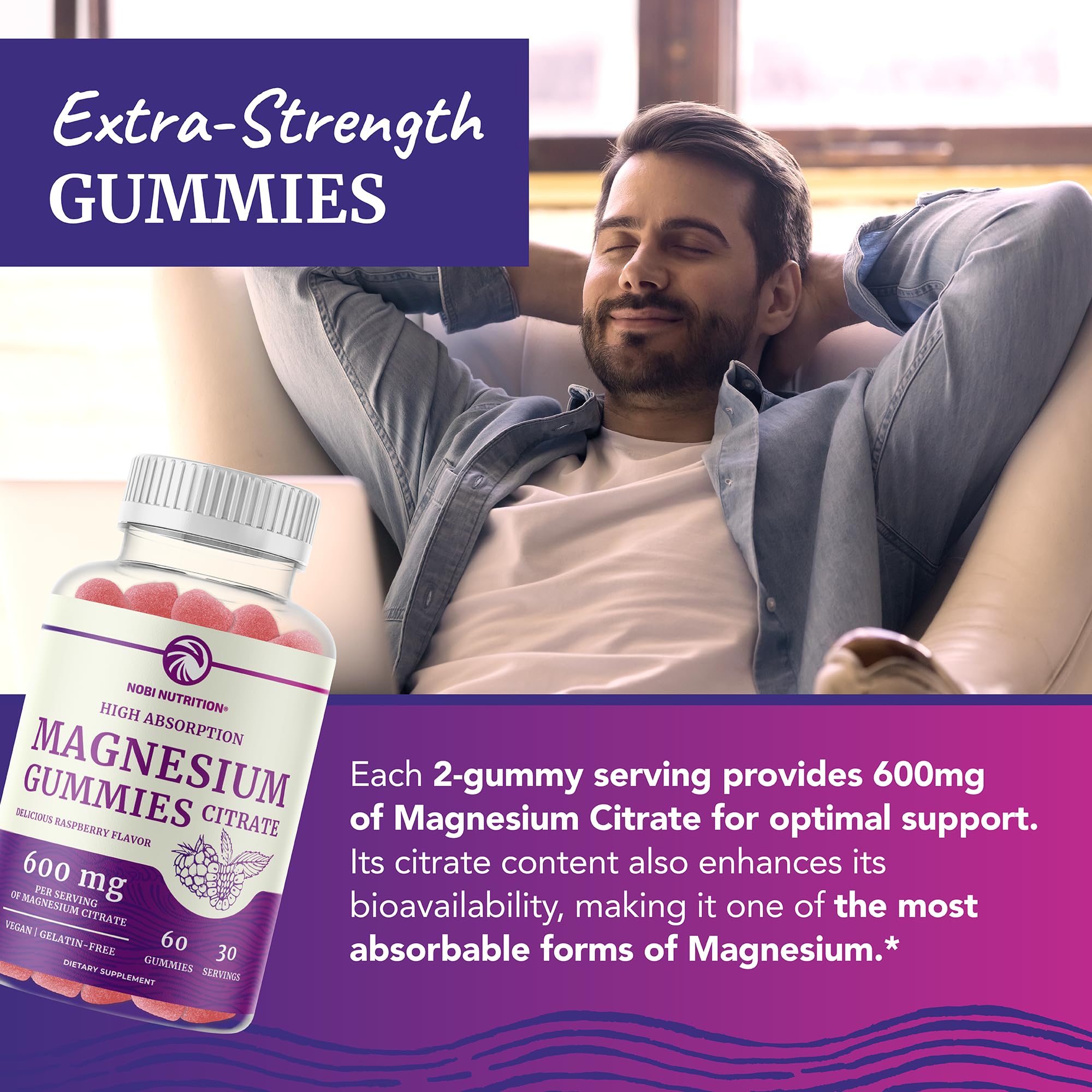 Foto 6 pulgar | Gomitas De Citrato De Magnesio Nobi Nutrition 600 Mg 60 Unidades - Venta Internacional.