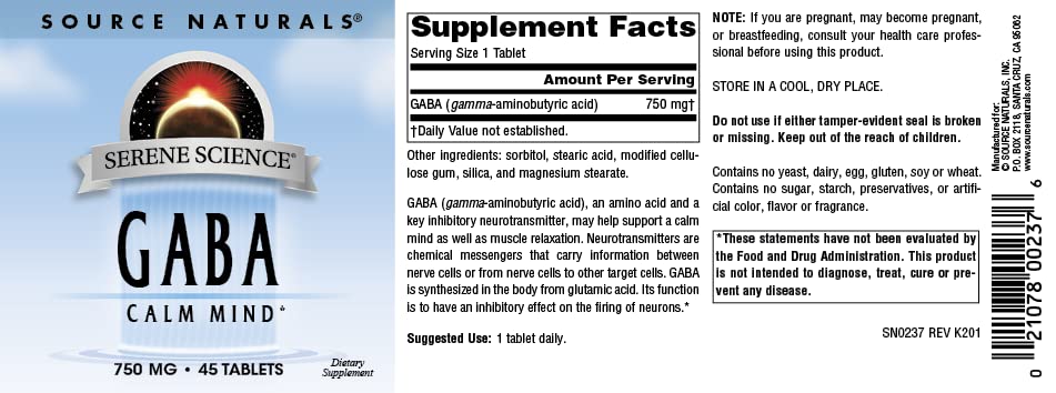 Foto 4 | Supplement Source Naturals Serene Science Gaba 750 Mg 45 Comprimidos - Venta Internacional.