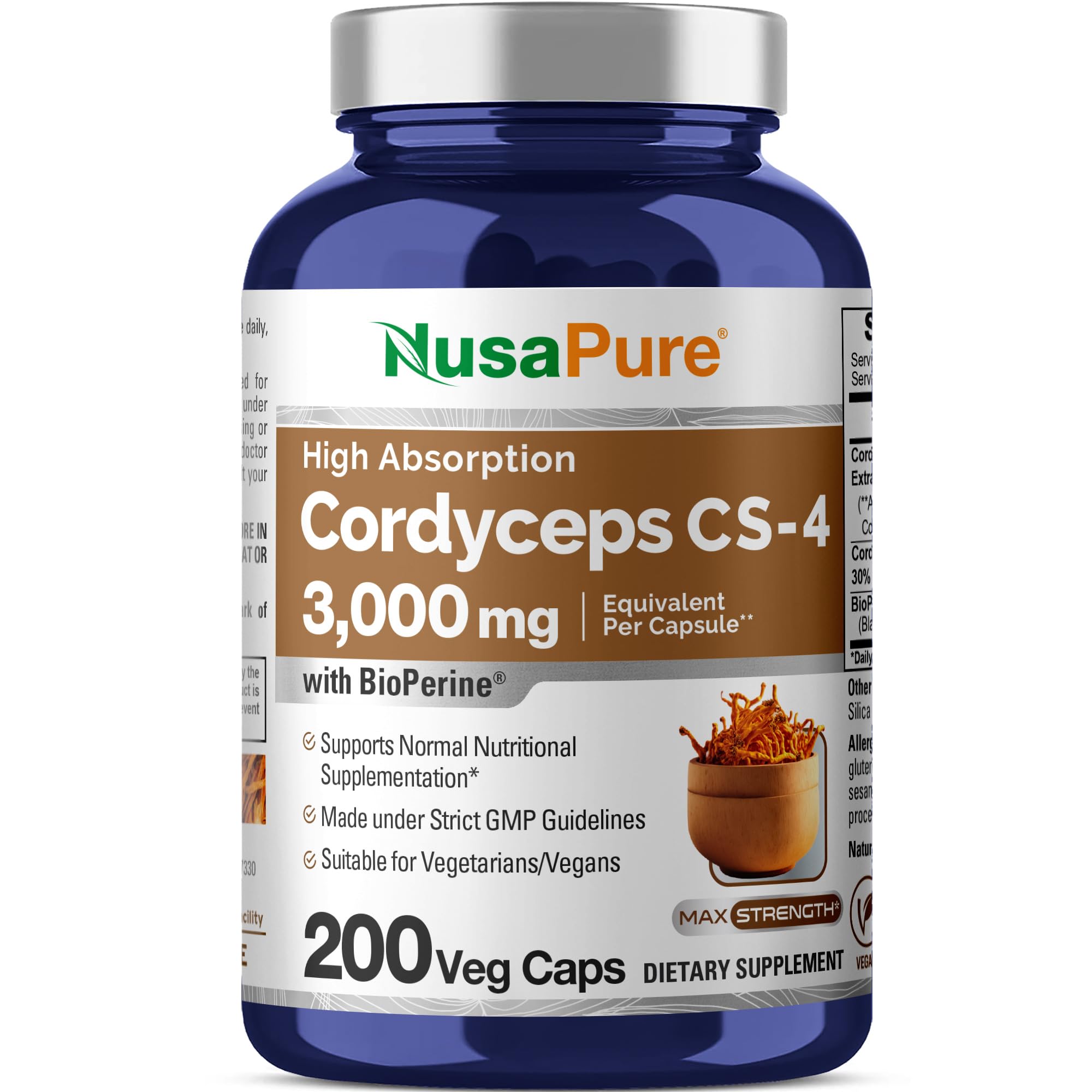 Foto 2 pulgar | Suplemento De Extracto De Cordyceps De Nusapure 3000 Mg 200 Cápsulas - Venta Internacional.