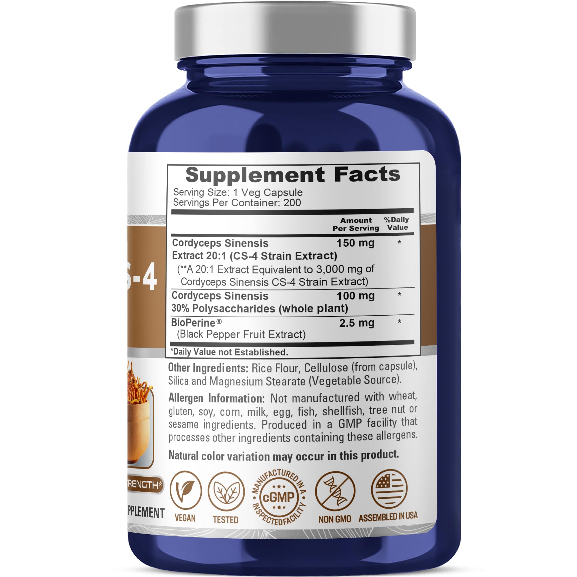 Foto 3 pulgar | Suplemento De Extracto De Cordyceps De Nusapure 3000 Mg 200 Cápsulas - Venta Internacional.