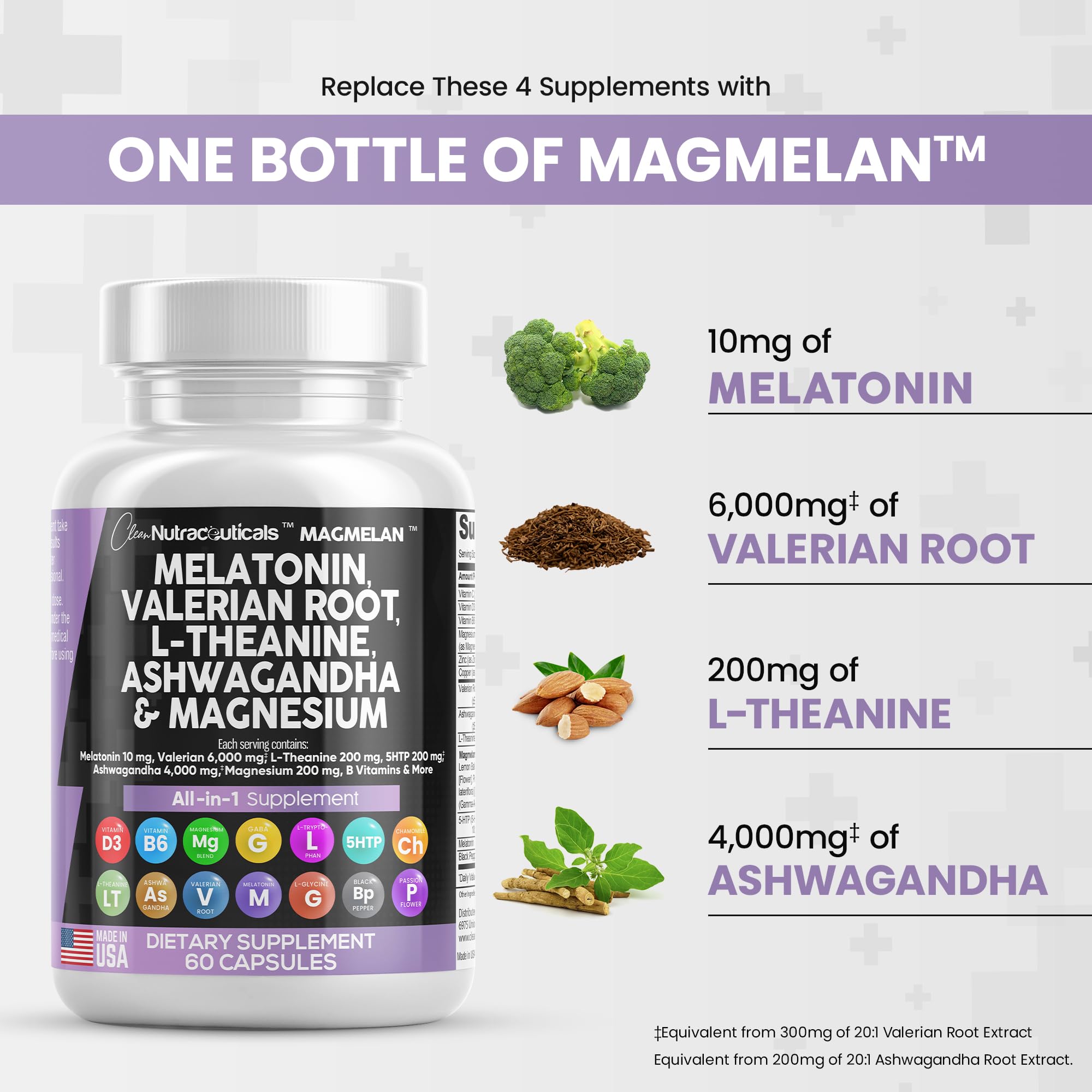 Foto 2 | Suplemento: Clean Nutraceuticals, Melatonina, 10 Mg, Valeriana, 6000 Mg - Venta Internacional.