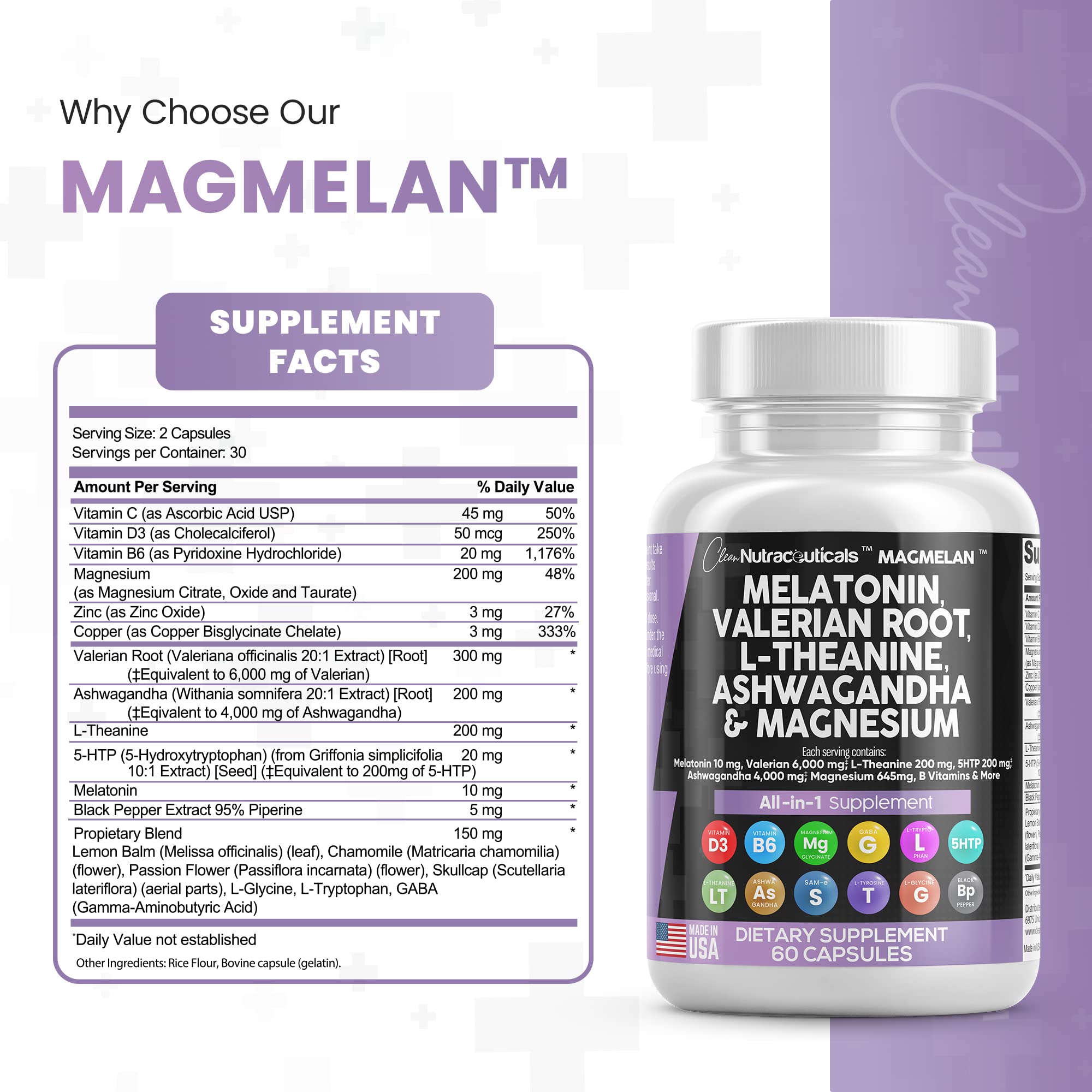 Foto 4 | Suplemento: Clean Nutraceuticals, Melatonina, 10 Mg, Valeriana, 6000 Mg - Venta Internacional.
