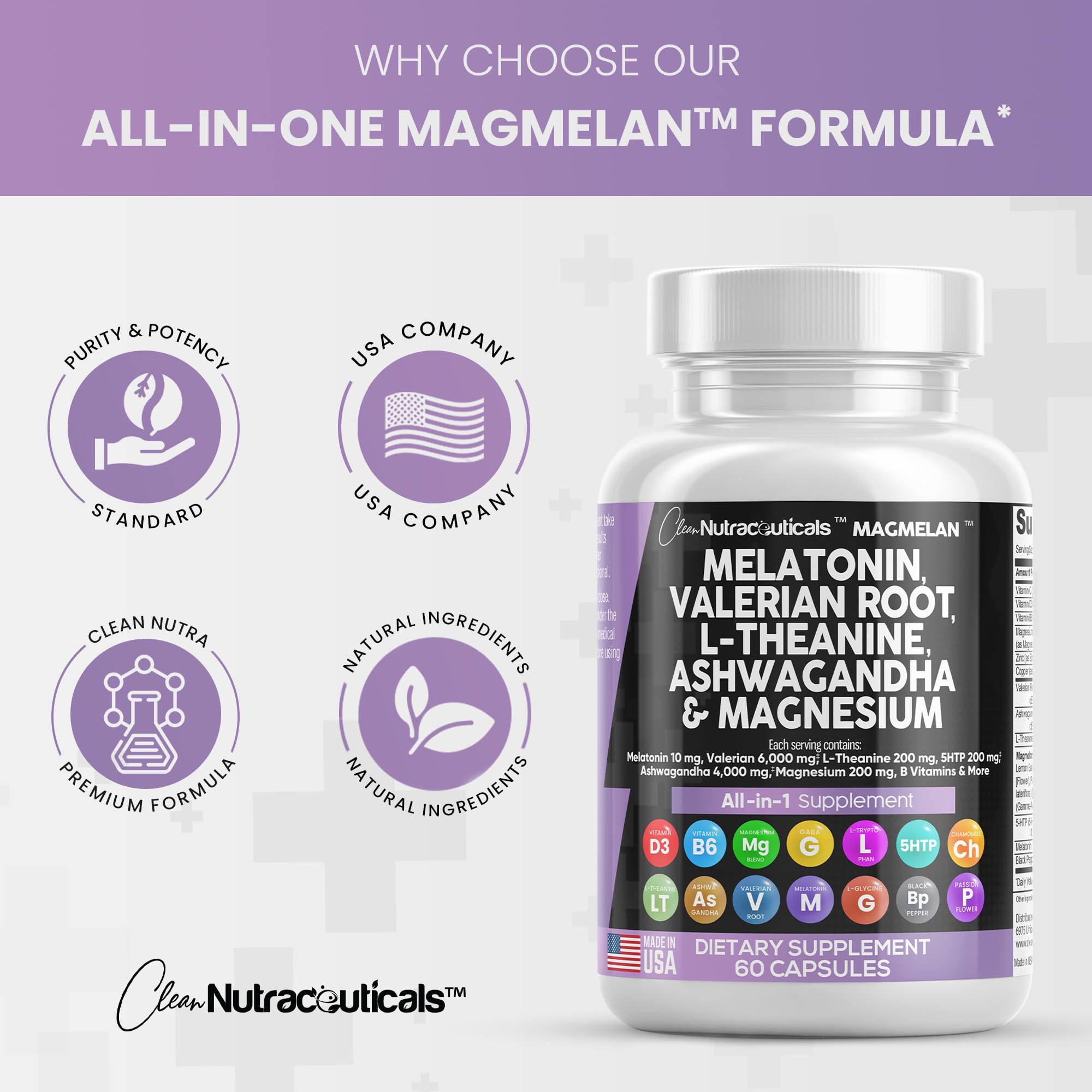 Foto 7 | Suplemento: Clean Nutraceuticals, Melatonina, 10 Mg, Valeriana, 6000 Mg - Venta Internacional.