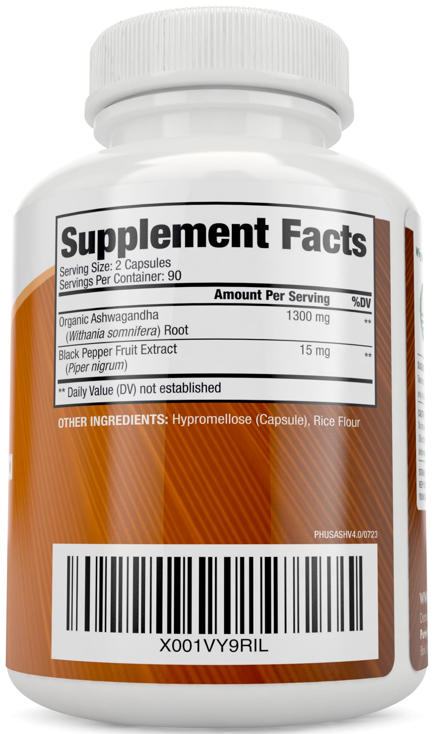 Foto 3 pulgar | Suplemento De Ashwagandha Orgánica Puramente Holística 1300 Mg - Venta Internacional.