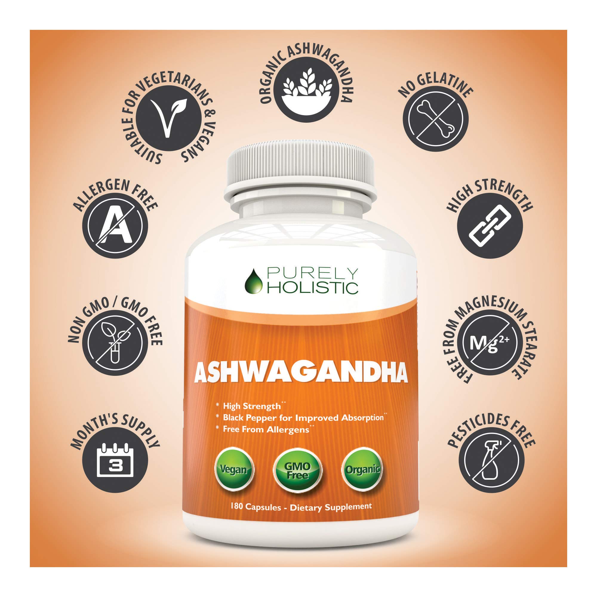 Foto 5 pulgar | Suplemento De Ashwagandha Orgánica Puramente Holística 1300 Mg - Venta Internacional.