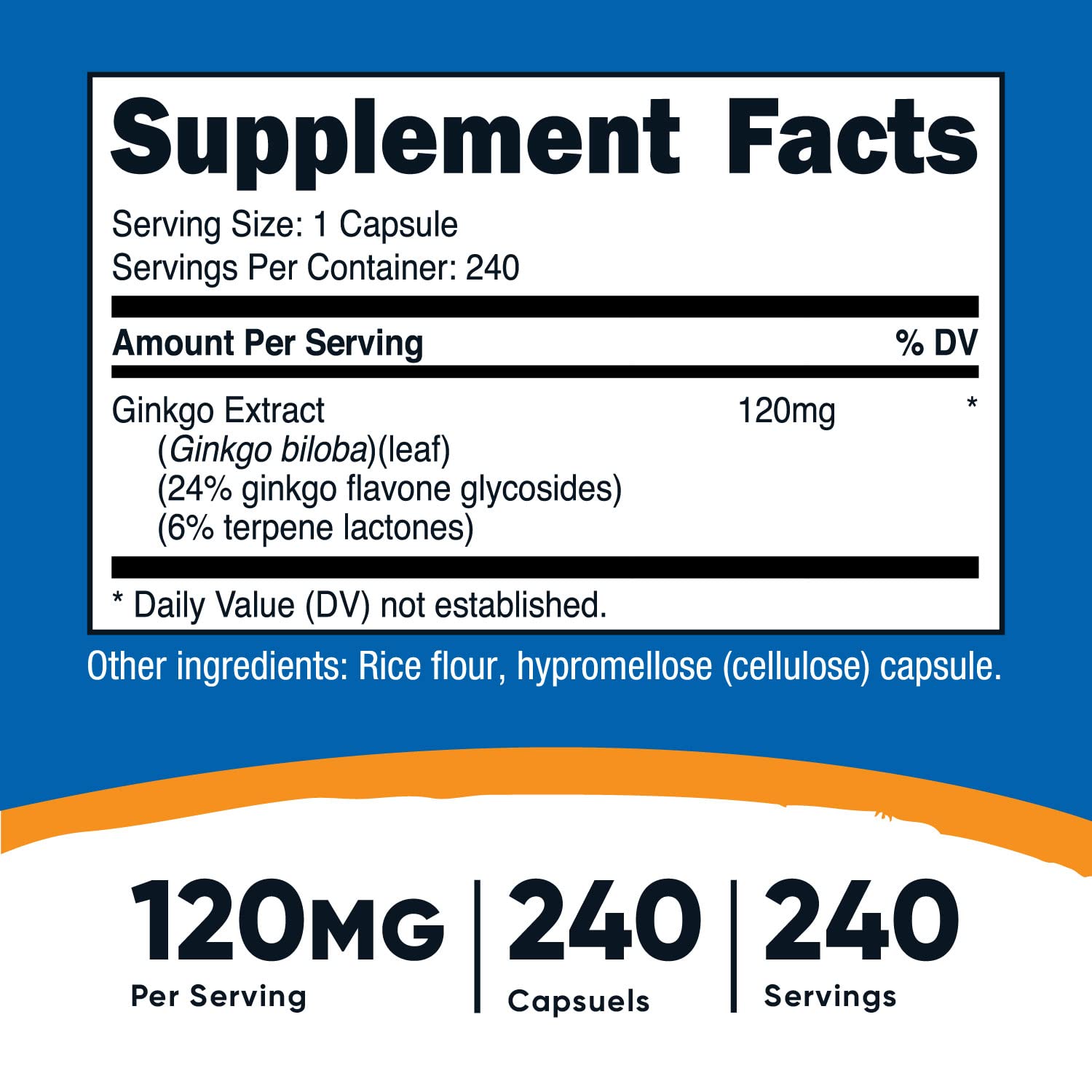 Foto 3 pulgar | Suplemento Nutricost Extracto De Ginkgo Biloba 120 Mg 240 Cápsulas - Venta Internacional.