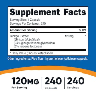 Foto 2 | Suplemento Nutricost Extracto De Ginkgo Biloba 120 Mg 240 Cápsulas - Venta Internacional.