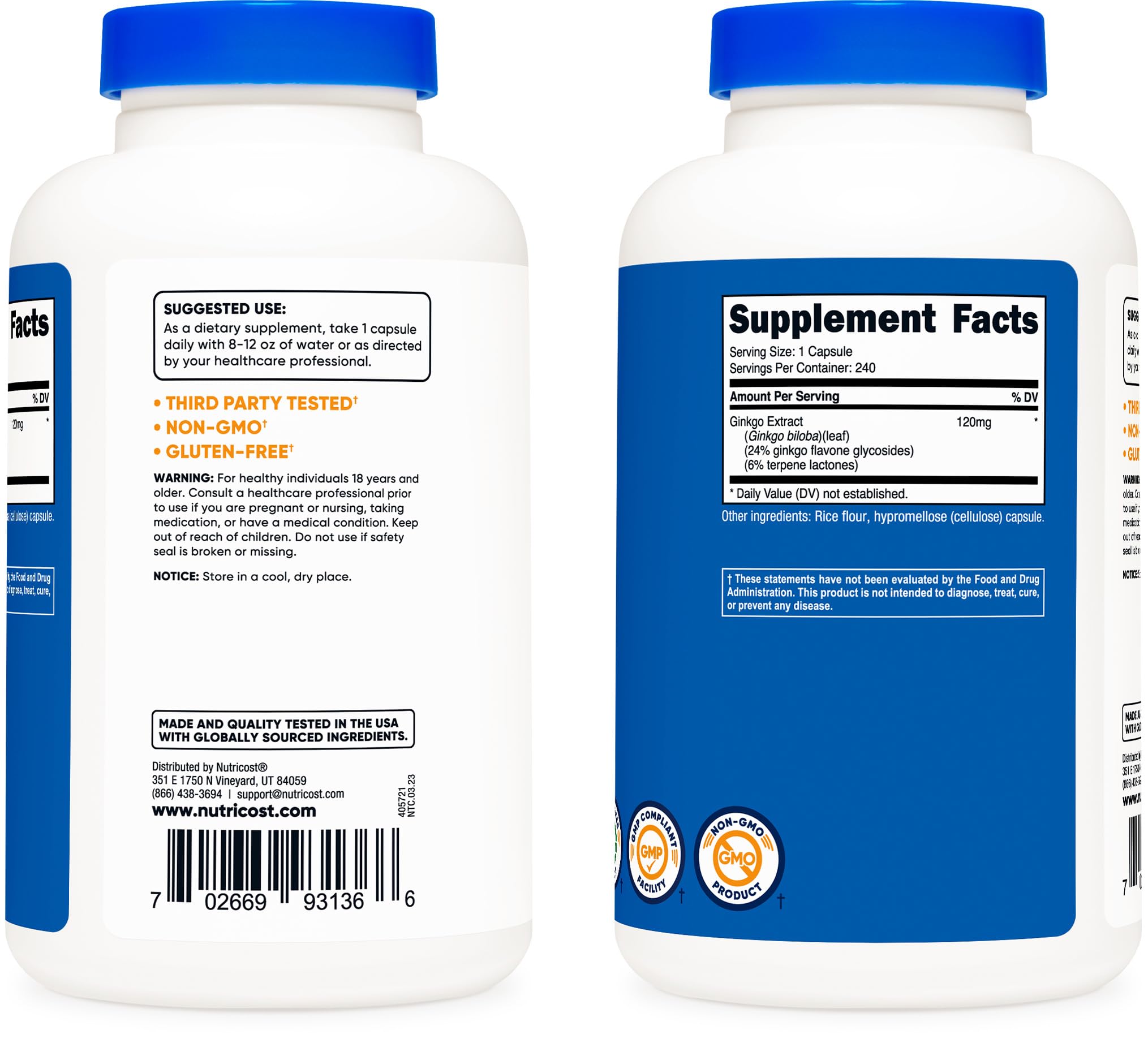 Foto 5 pulgar | Suplemento Nutricost Extracto De Ginkgo Biloba 120 Mg 240 Cápsulas - Venta Internacional.