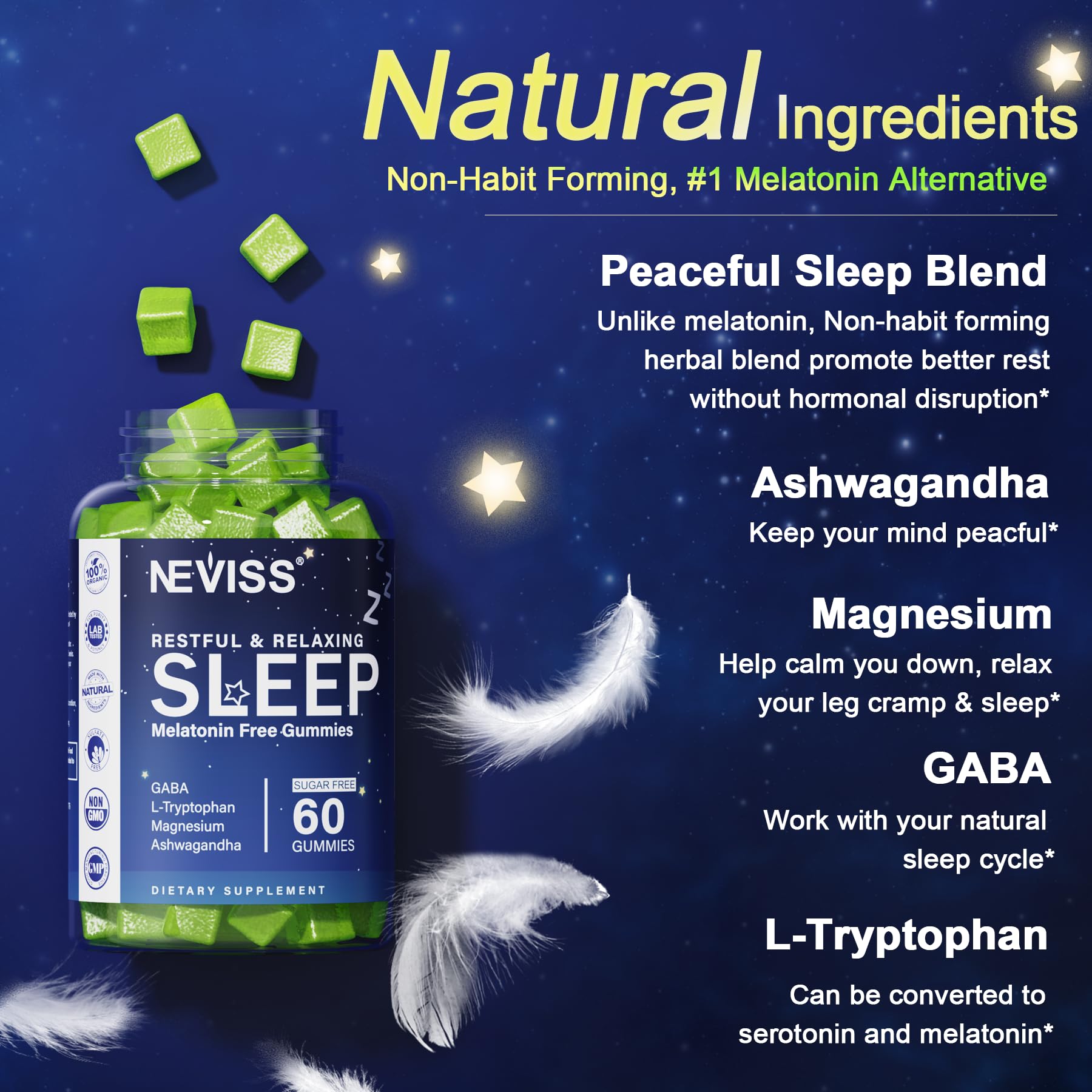 Foto 5 pulgar | Gomitas Sleep Aid Neviss Sin Melatonina Con Gaba Y L-triptófano - Venta Internacional.