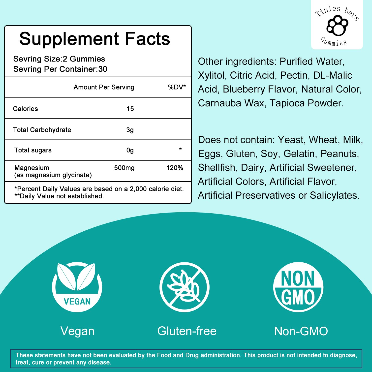 Foto 3 pulgar | Gomitas De Glicinato De Magnesio Supplement Tinies Bers 500 Mg - Venta Internacional.