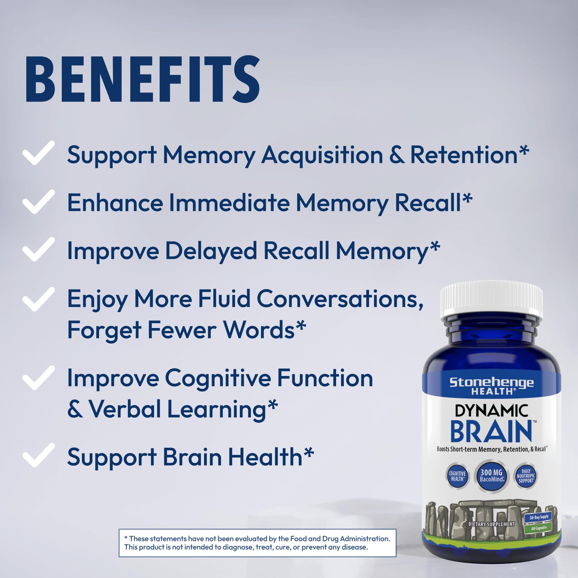 Foto 3 pulgar | Suplemento Stonehenge Health Dynamic Brain Con Bacomind 60 Cápsulas - Venta Internacional.