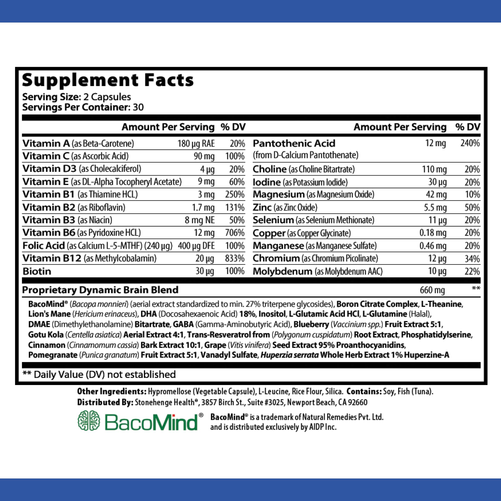 Foto 7 | Suplemento Stonehenge Health Dynamic Brain Con Bacomind 60 Cápsulas - Venta Internacional.