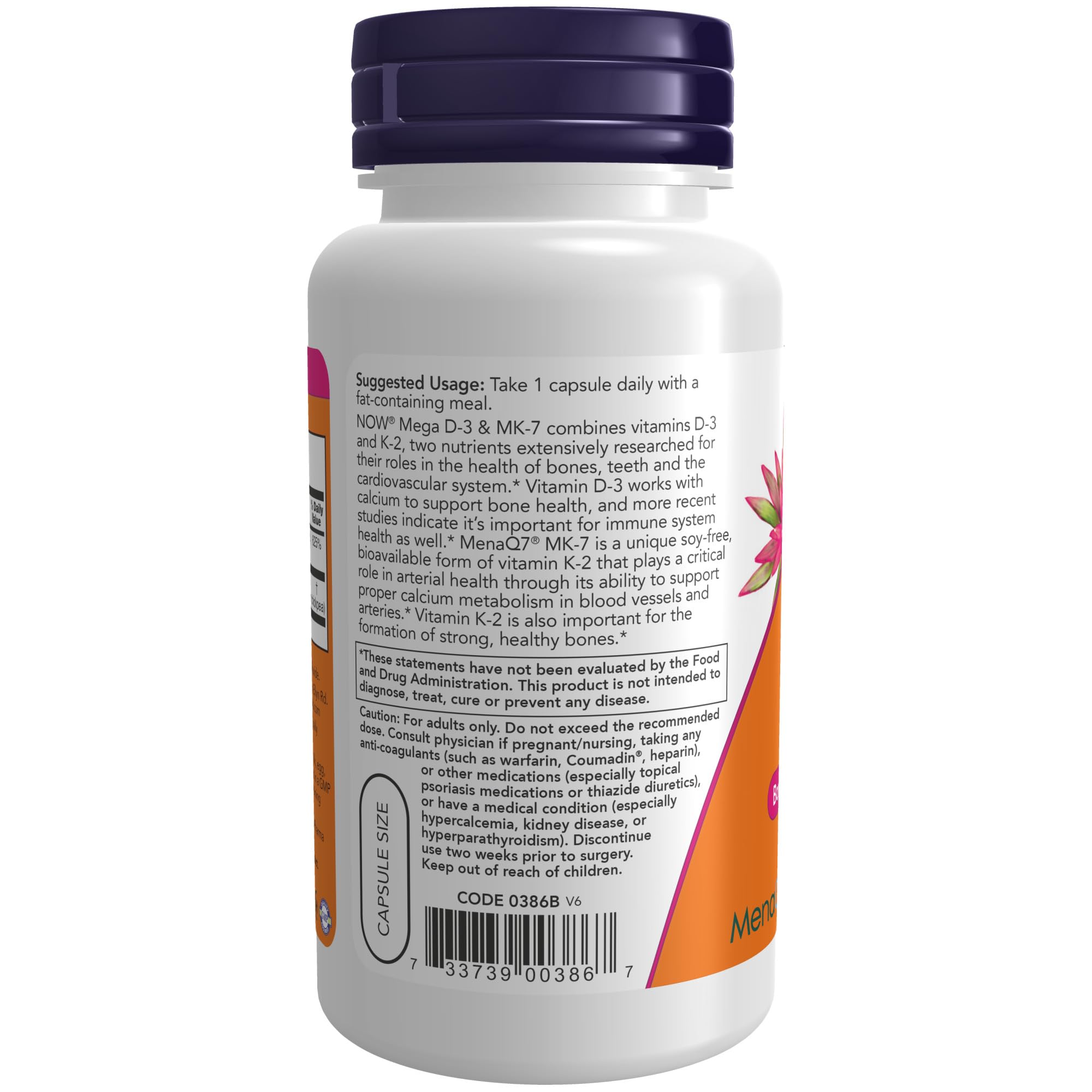 Foto 4 pulgar | Suplemento Now Mega D-3 Y Mk-7 5000 Ui/180 Mcg 120 Cápsulas - Venta Internacional.