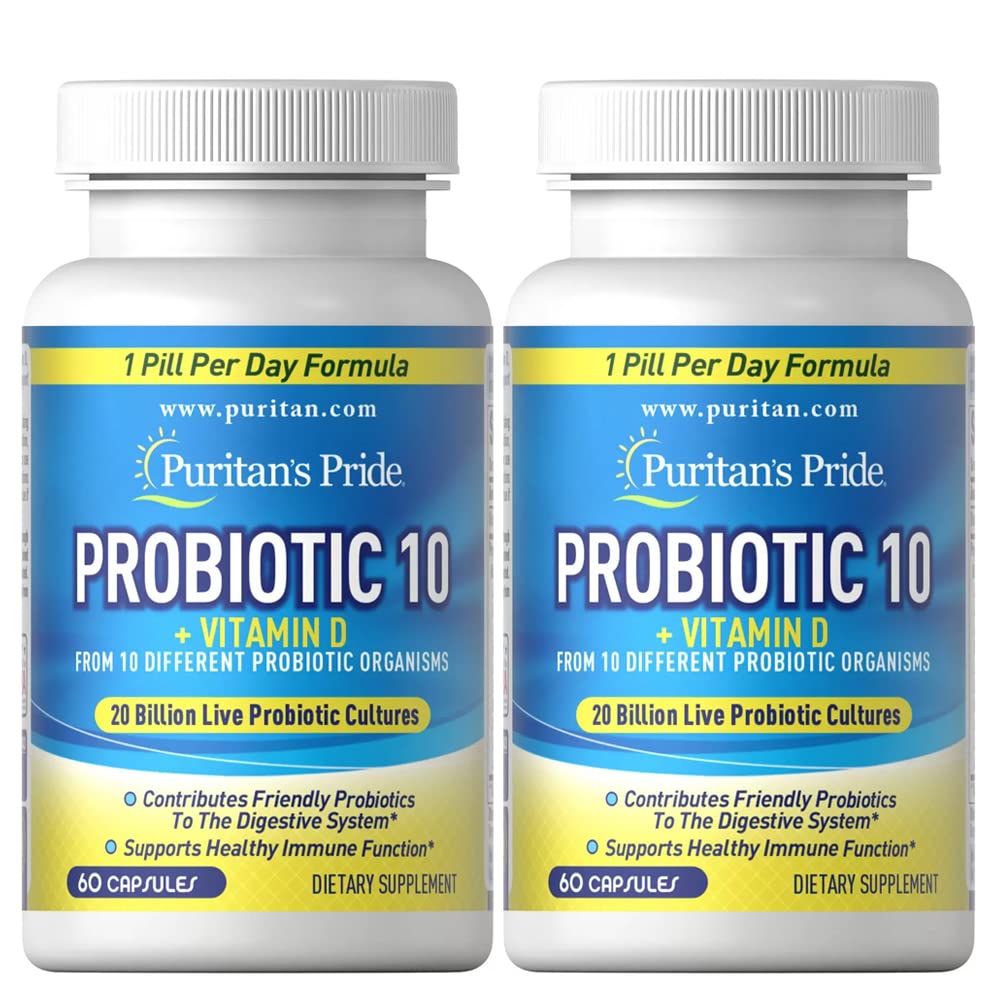 Suplemento Puritan's Pride Probiotic 10 Con Vitamina D 60 Cápsulas - Venta Internacional.
