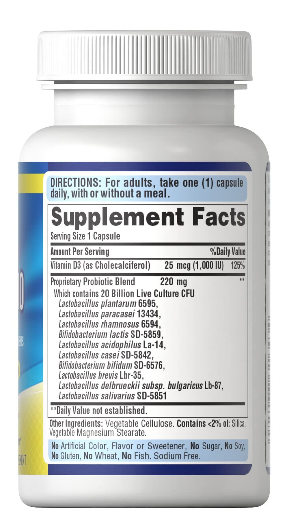 Foto 4 pulgar | Suplemento Puritan's Pride Probiotic 10 Con Vitamina D 60 Cápsulas - Venta Internacional.
