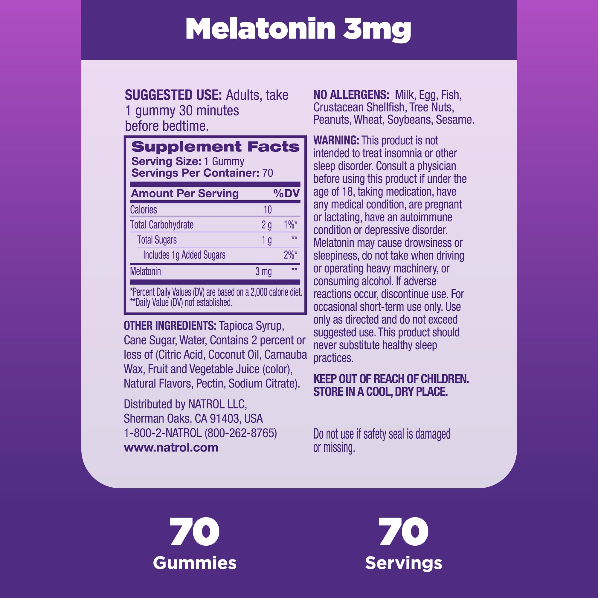 Foto 6 pulgar | Suplemento Natrol, Melatonina, Gomitas Para Dormir De 3 Mg, Suministro Para 70 Días - Venta Internacional.