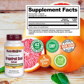 Foto 4 | Suplemento Nutribiotic De Extracto De Semilla De Pomelo 250 Mg 60 Cápsulas - Venta Internacional.