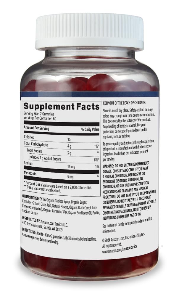Foto 3 pulgar | Suplemento Amazon Basics De Melatonina, 5 Mg, 120 Gomitas - Venta Internacional.