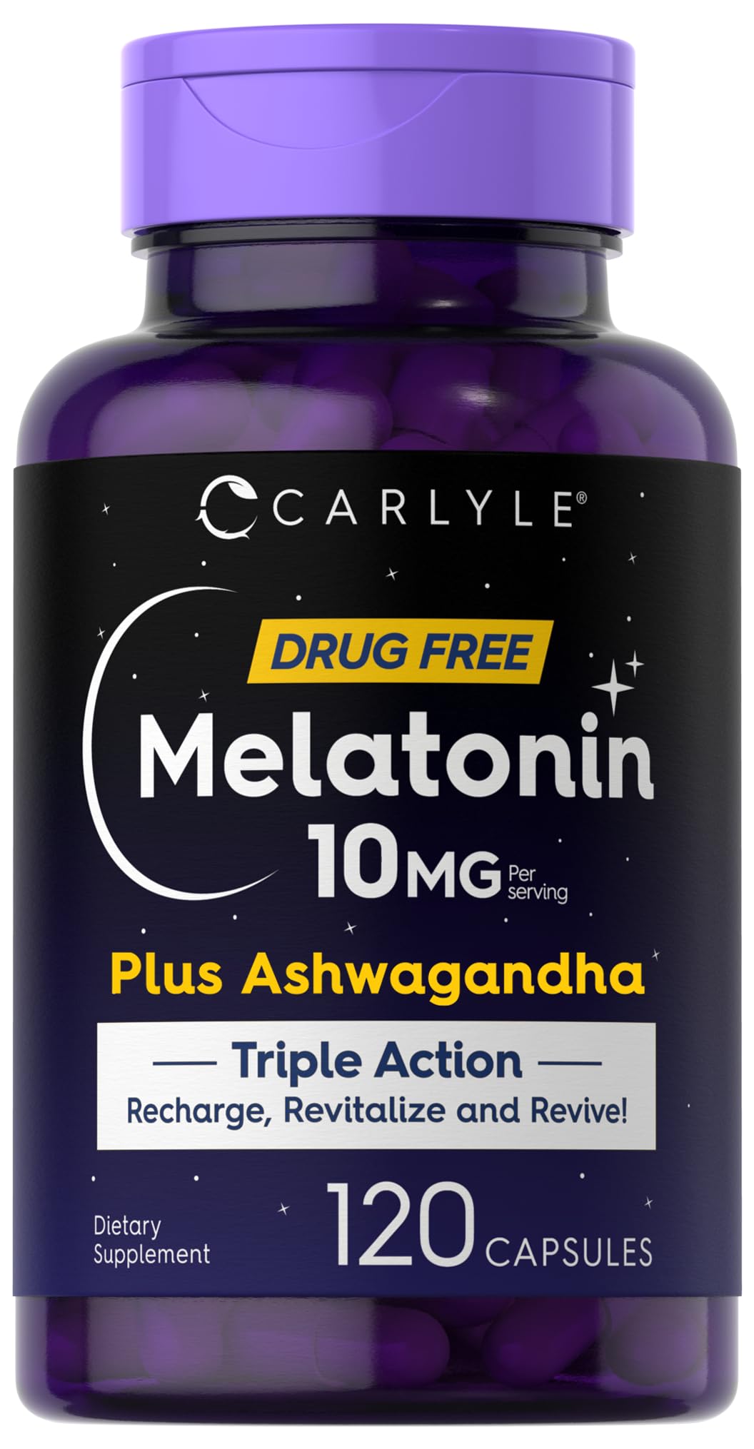 Foto 1 | Suplemento Carlyle Melatonin 10 Mg Con Ashwagandha 120 Cápsulas - Venta Internacional.