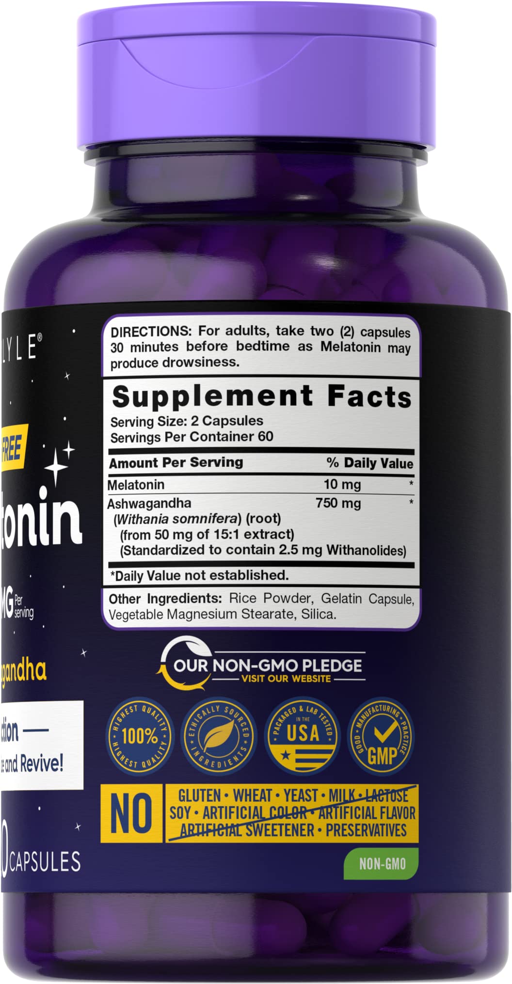 Foto 3 pulgar | Suplemento Carlyle Melatonin 10 Mg Con Ashwagandha 120 Cápsulas - Venta Internacional.