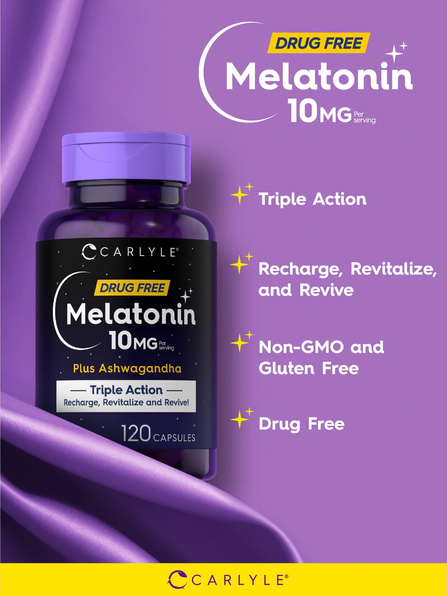 Foto 4 pulgar | Suplemento Carlyle Melatonin 10 Mg Con Ashwagandha 120 Cápsulas - Venta Internacional.