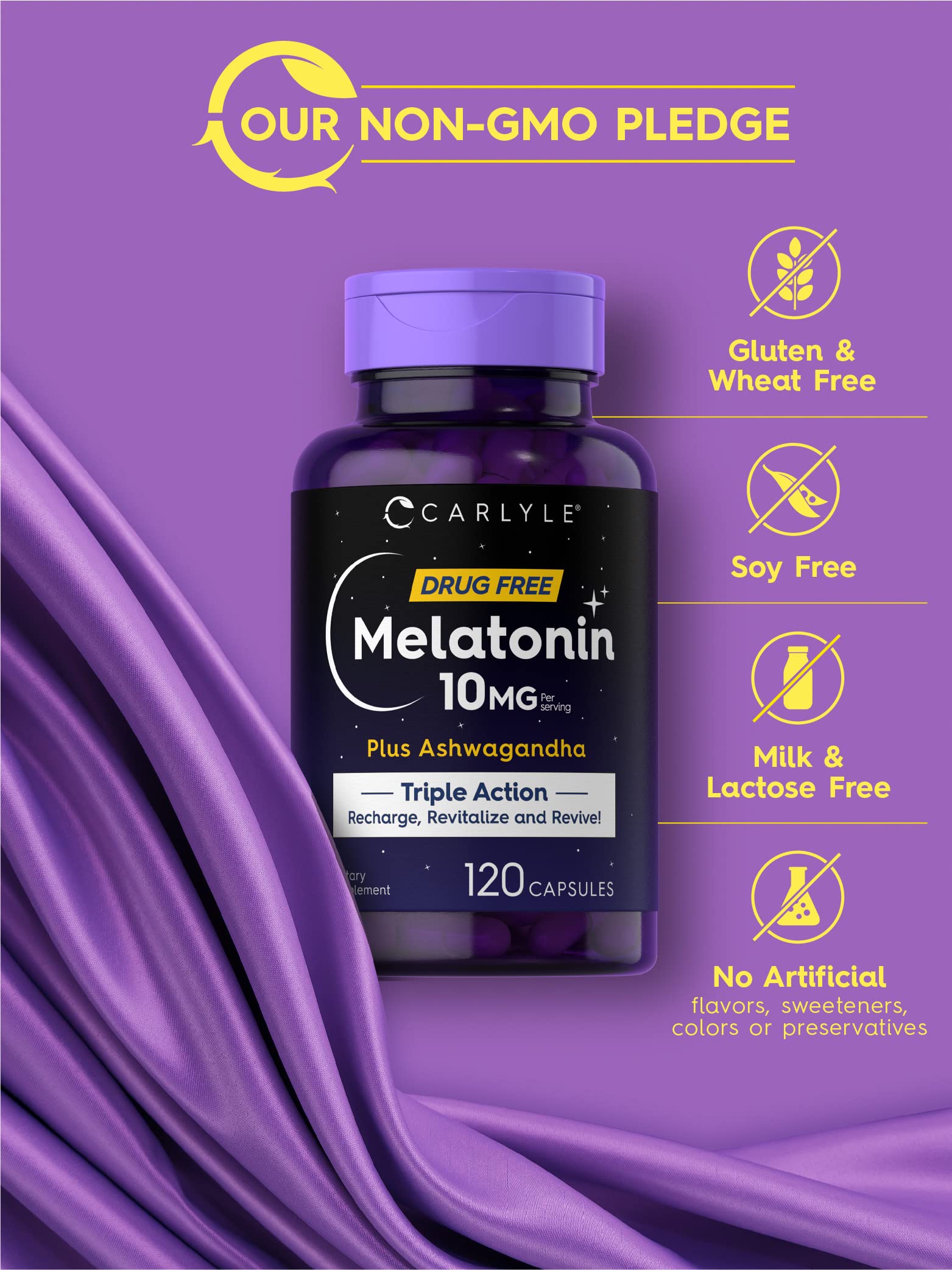 Foto 5 pulgar | Suplemento Carlyle Melatonin 10 Mg Con Ashwagandha 120 Cápsulas - Venta Internacional.