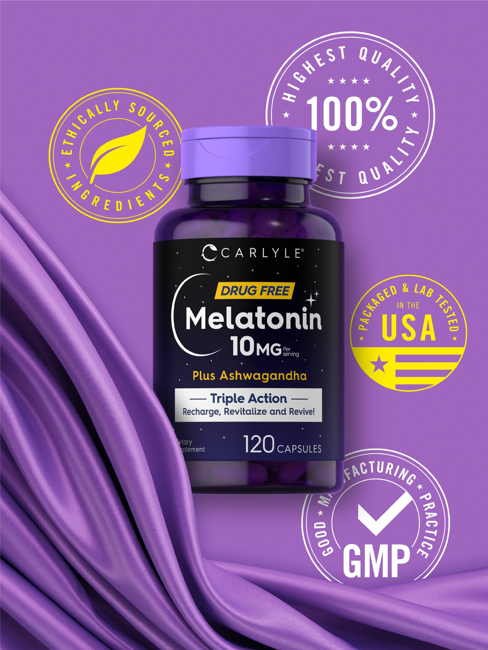 Foto 6 pulgar | Suplemento Carlyle Melatonin 10 Mg Con Ashwagandha 120 Cápsulas - Venta Internacional.